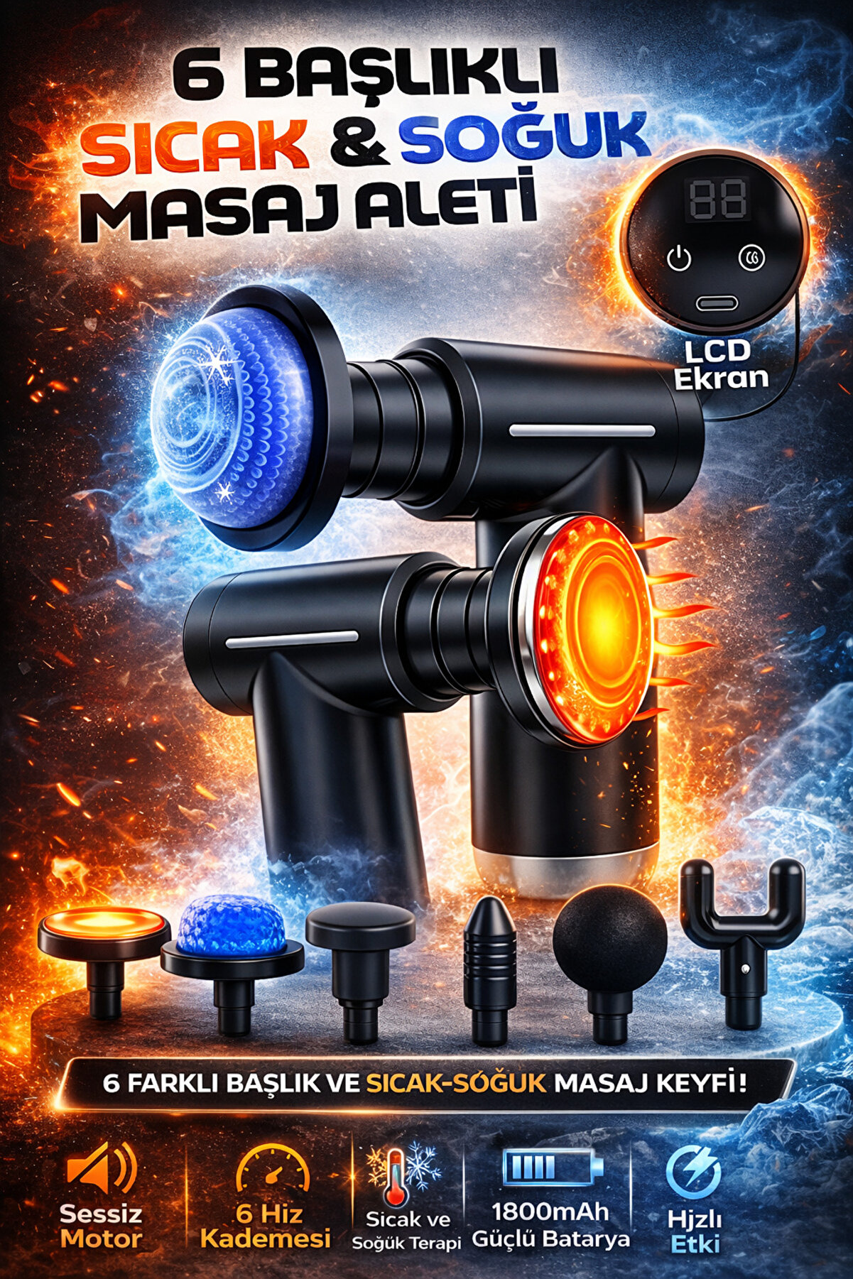 indirimsevinci Sıcak Soğuk Terapi Masaj Tabancası - 6 Kademeli Profesyonel