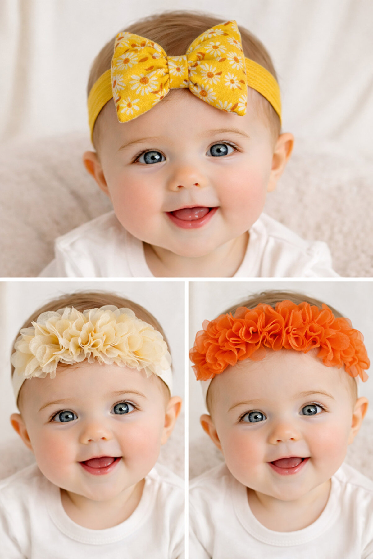 GLORY BABY 3'lü Bebek Bandana Seti Fiyonk-Çiçek | Saç Bandı Seti