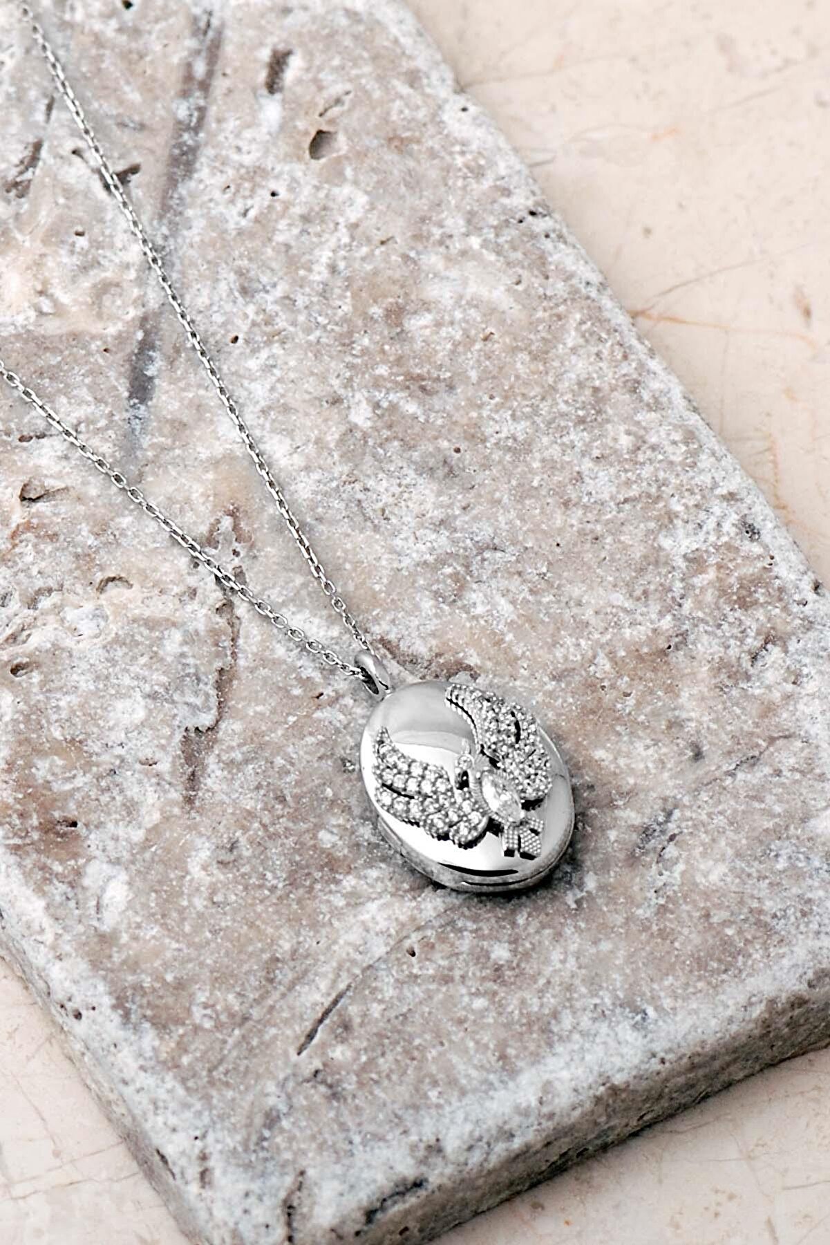 Sümer Telkari 925 Ayar Gümüş Anka Kuşu Fotoğraflık Madalyon Kolye 8086