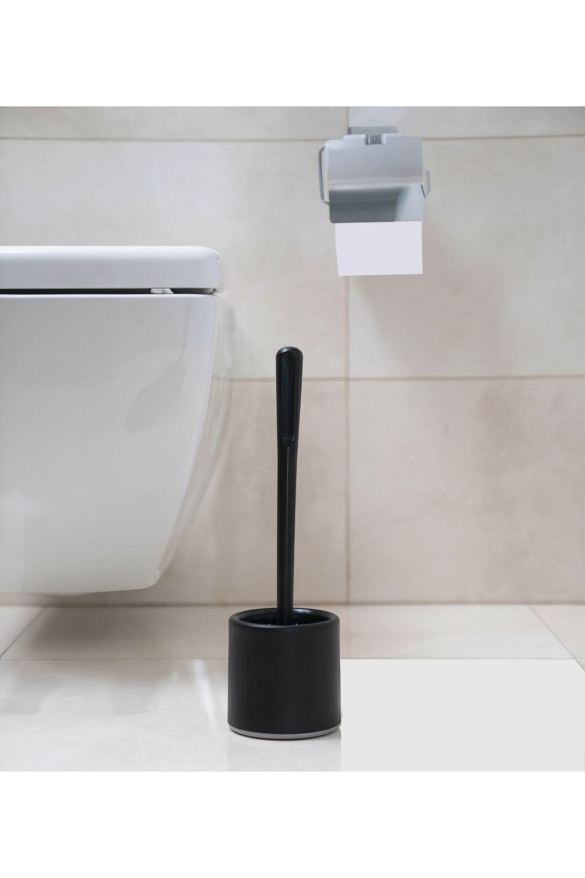 EARABUL Antibakteriyel Silikon Uçlu Siyah Silindir Tuvalet Fırçası Seti -