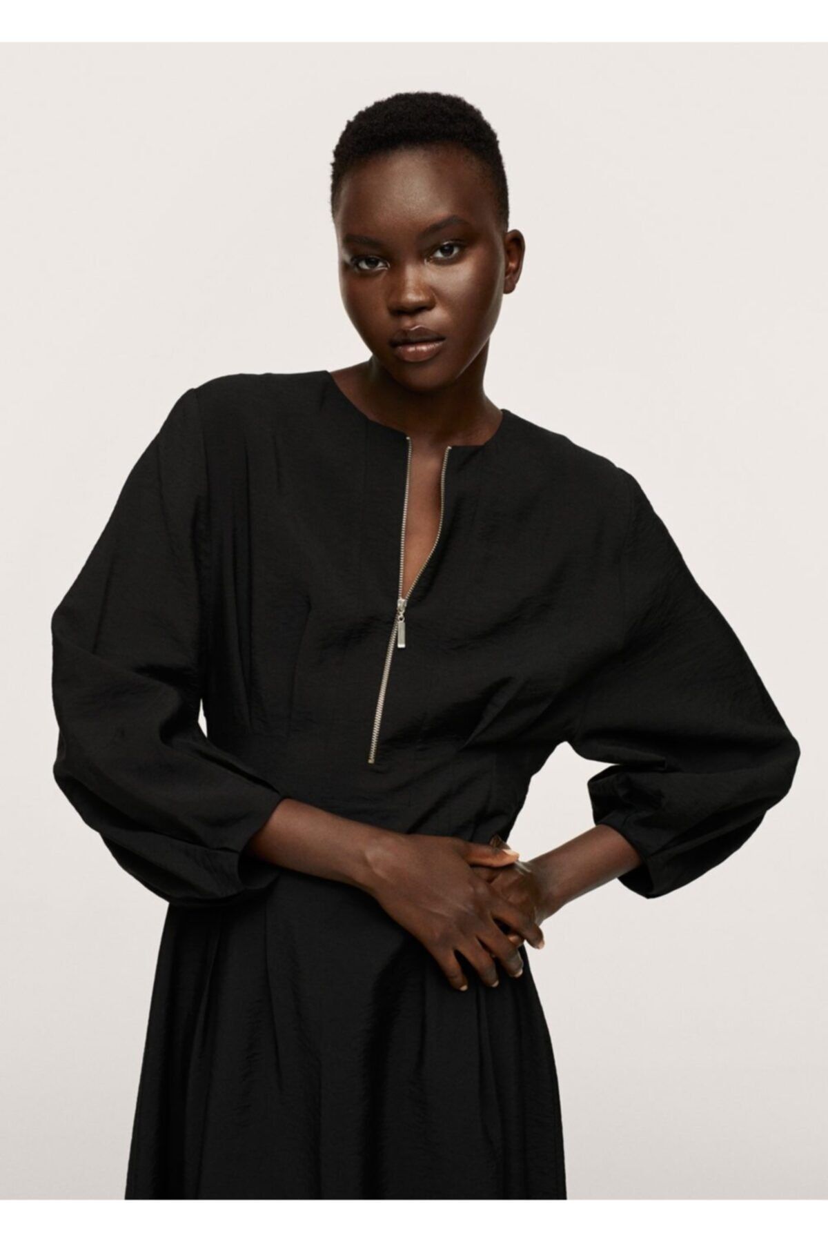 MANGO Kadın Siyah Dökümlü Modal Elbise