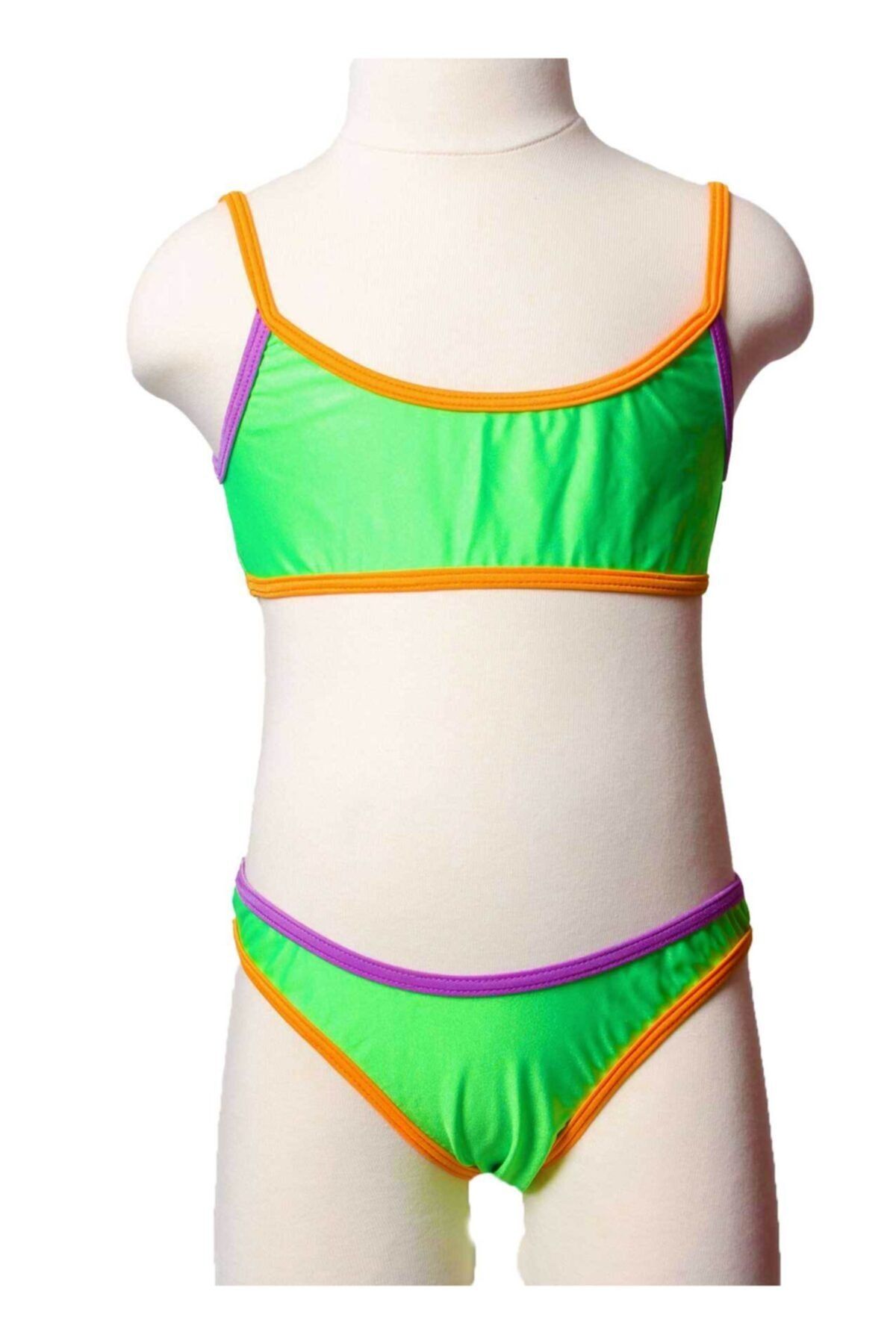 Sude Ayl Kız Çocuk A.yeşil Bustiyer Model Bikini Düz Alt Üst Takım 82