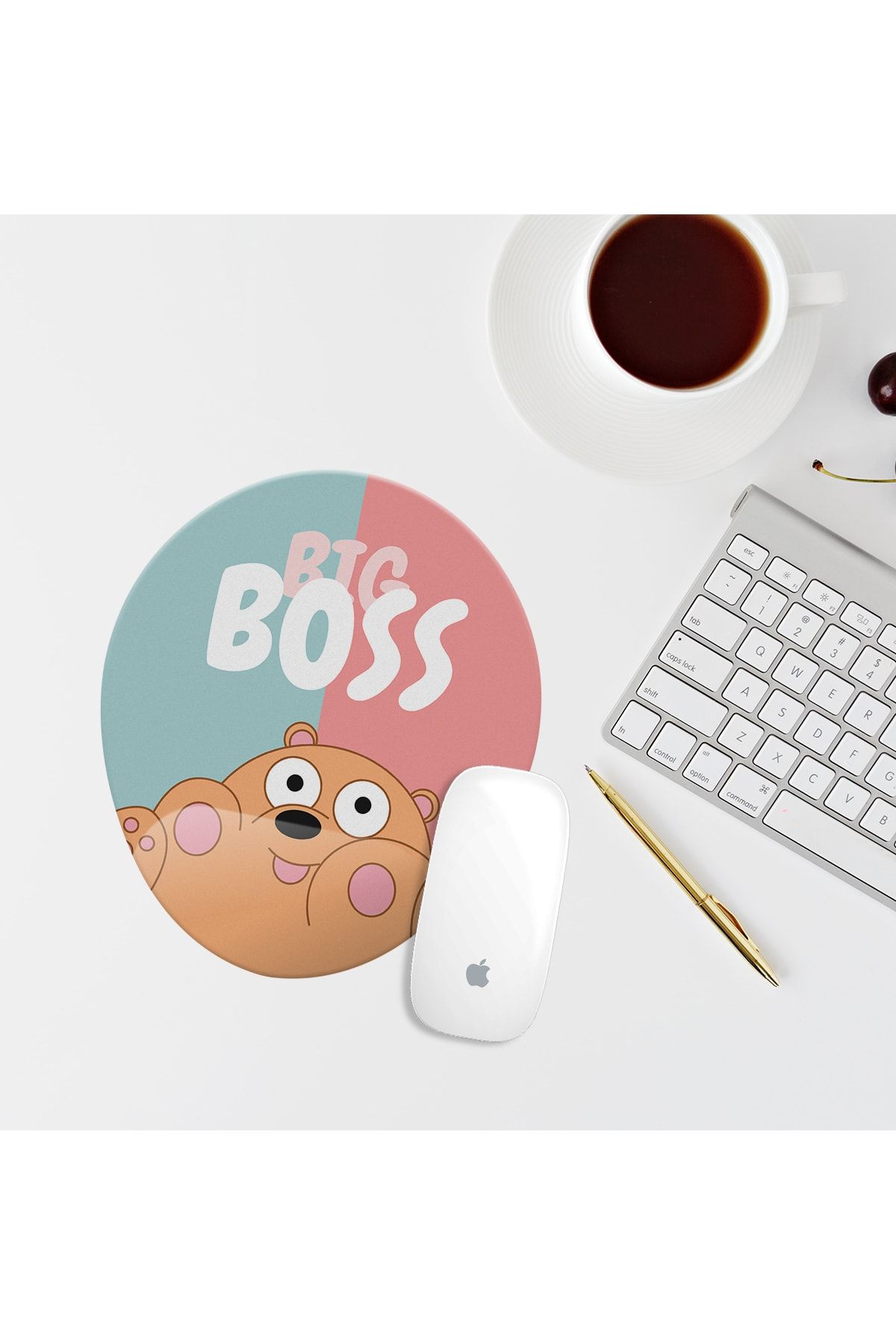 Özer Store Big Boss Ayıcıklı Bilek Destekli Oval Mouse Pad