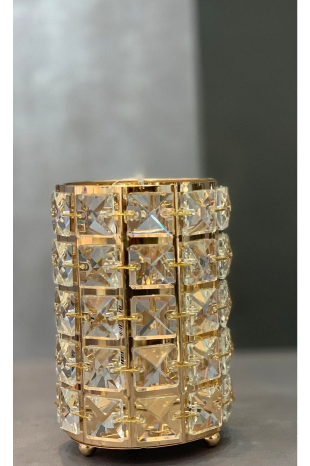 EFES HOME Kristal Taşlı Dekoratif Mumluk Gold