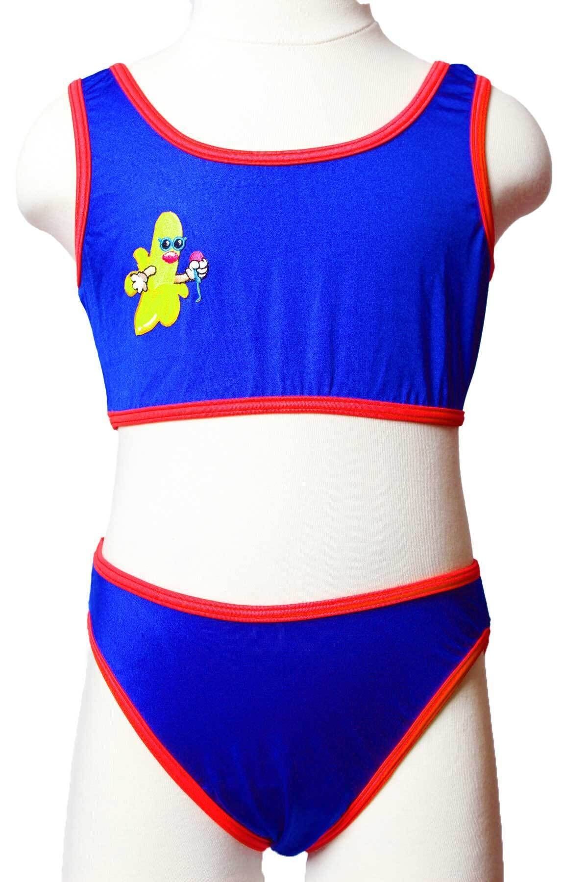 Sude Ayl Kız Çocuk Sax Bustiyer Model Armalı Alt Üst Düz Bikini Takım 90