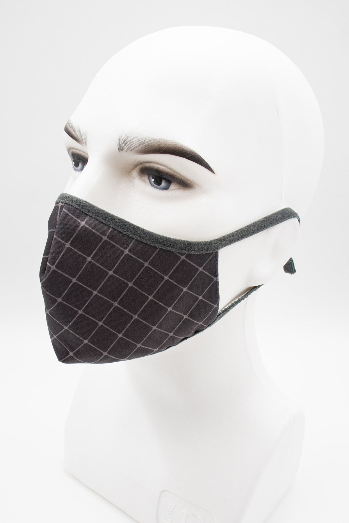Daima Sağlık Provizyon Maske Kareli Desenli Kulak Boyu Ayarlanabilir Gri Renkli Mikro Kumaş Yıkanabilir Maske