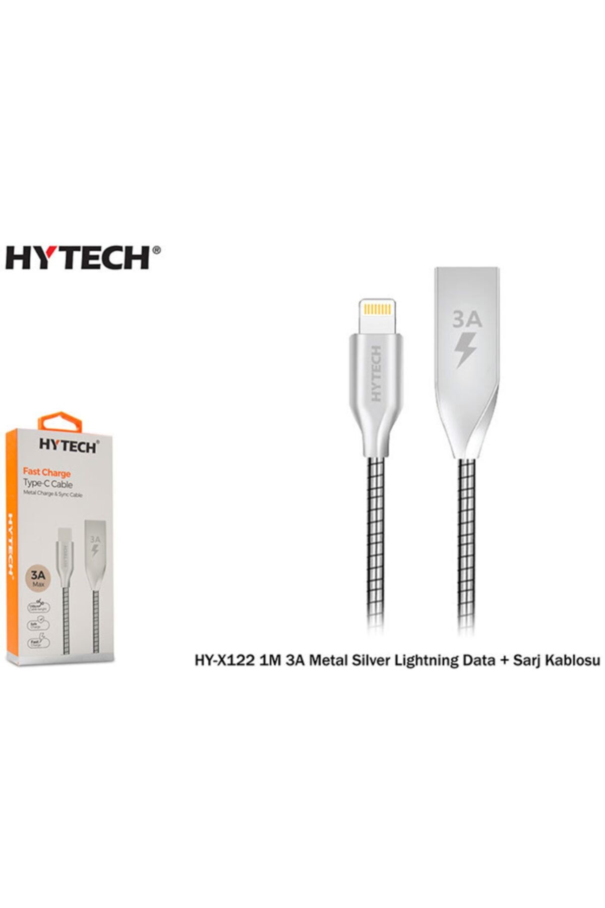 Hytech HY-X122 1M 3A Metal Silver Lightning Data