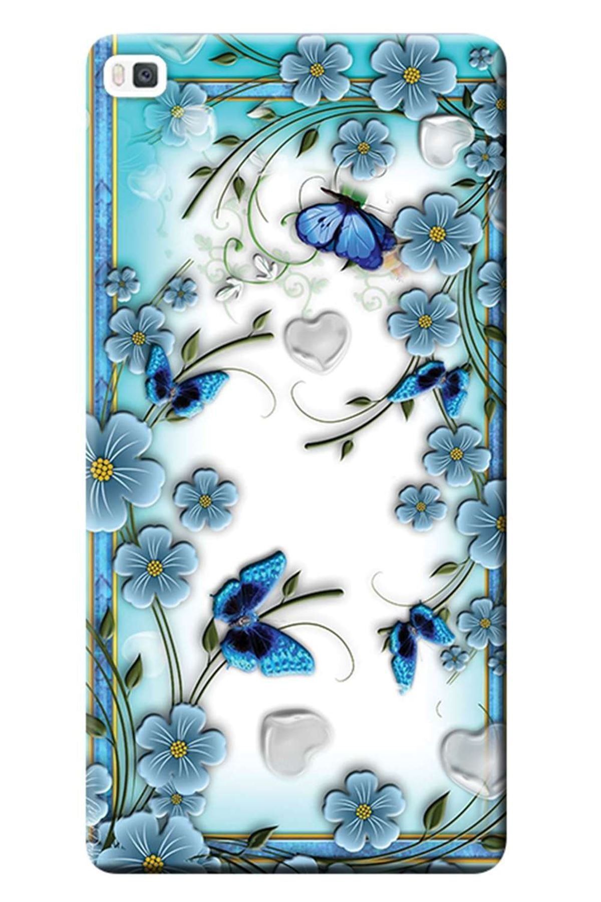 Ceppare Huawei P8 Lite Kılıf Baskılı Silikon Kapak Çiçek Ve Kelebekler Stk:547