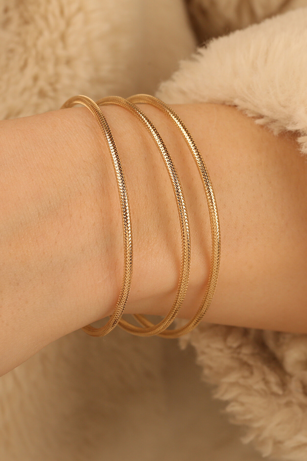 Çgk Çiğdem Gürel Kuyumculuk Kadın 14K Gerçek Altın Esnek Bilezik - Premium Kalite