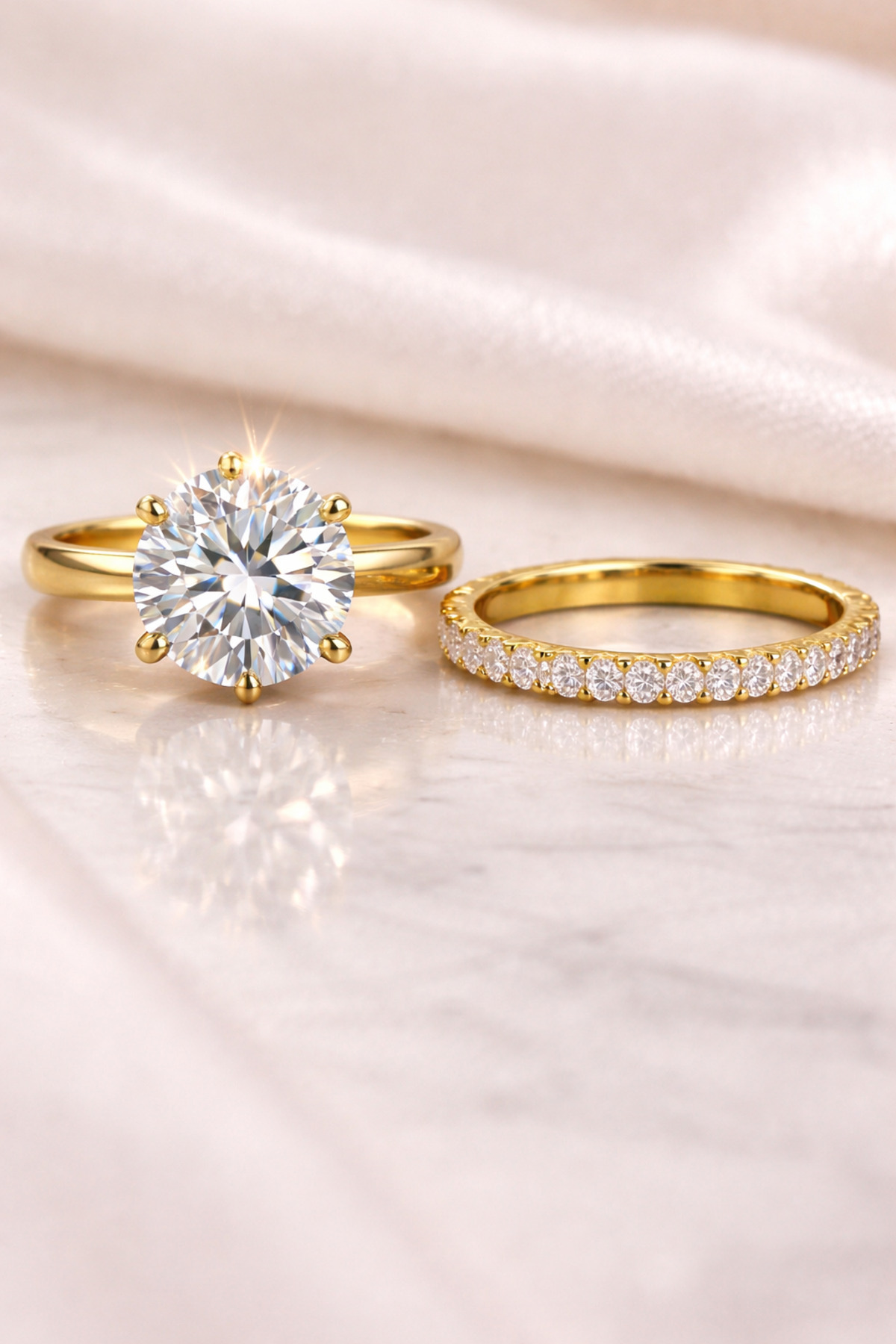 Laboratuvar Pırlantası Lp Işıklı Kutuda 3 Karat Tektaş Ve Tamtur Yüzük(14 Ayar Altın Kaplama)