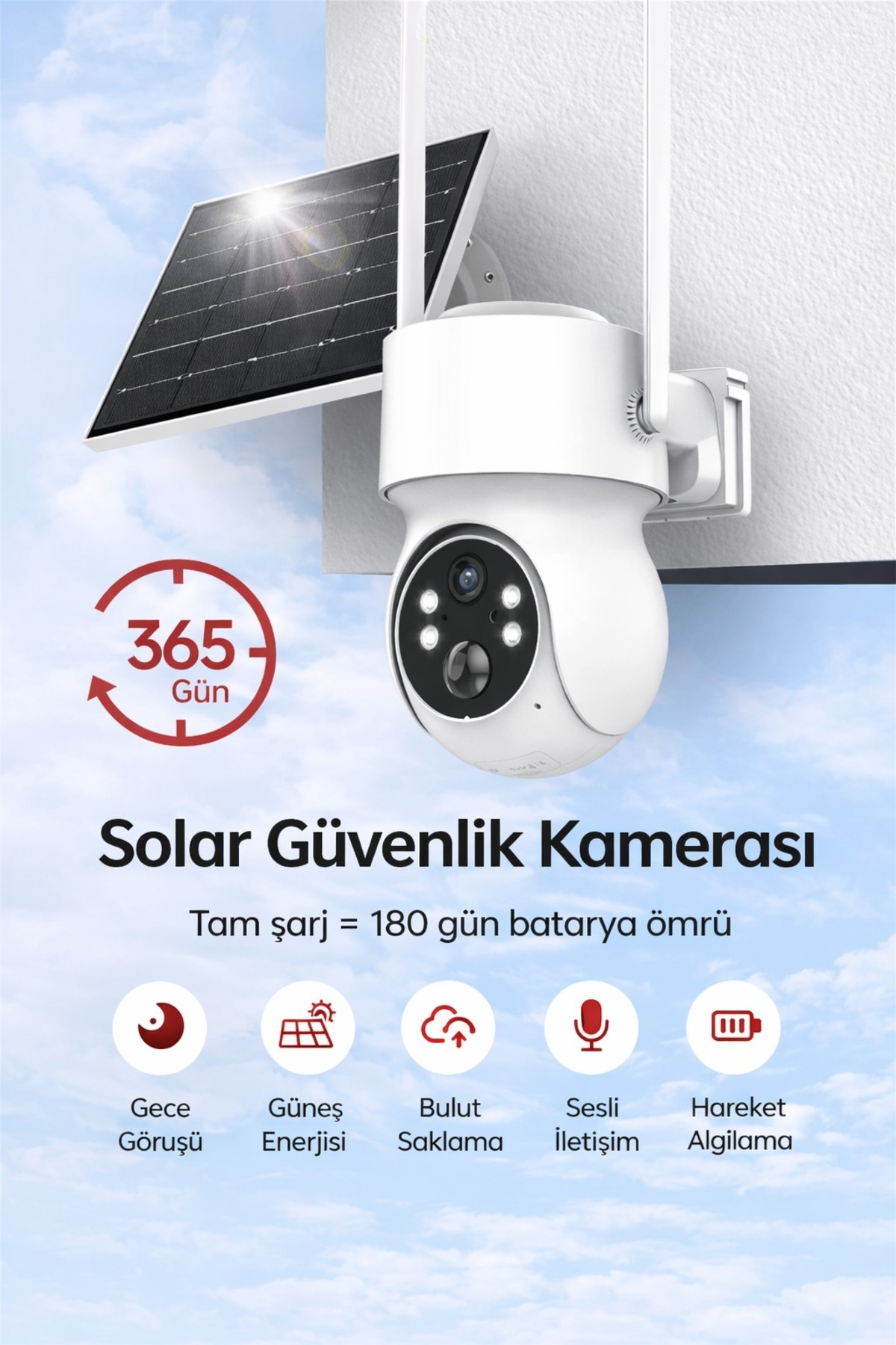 Abbruch Güneş Enerjili Kablosuz Güvenlik Kamerası 10x Dijital Zoom 350 Derece