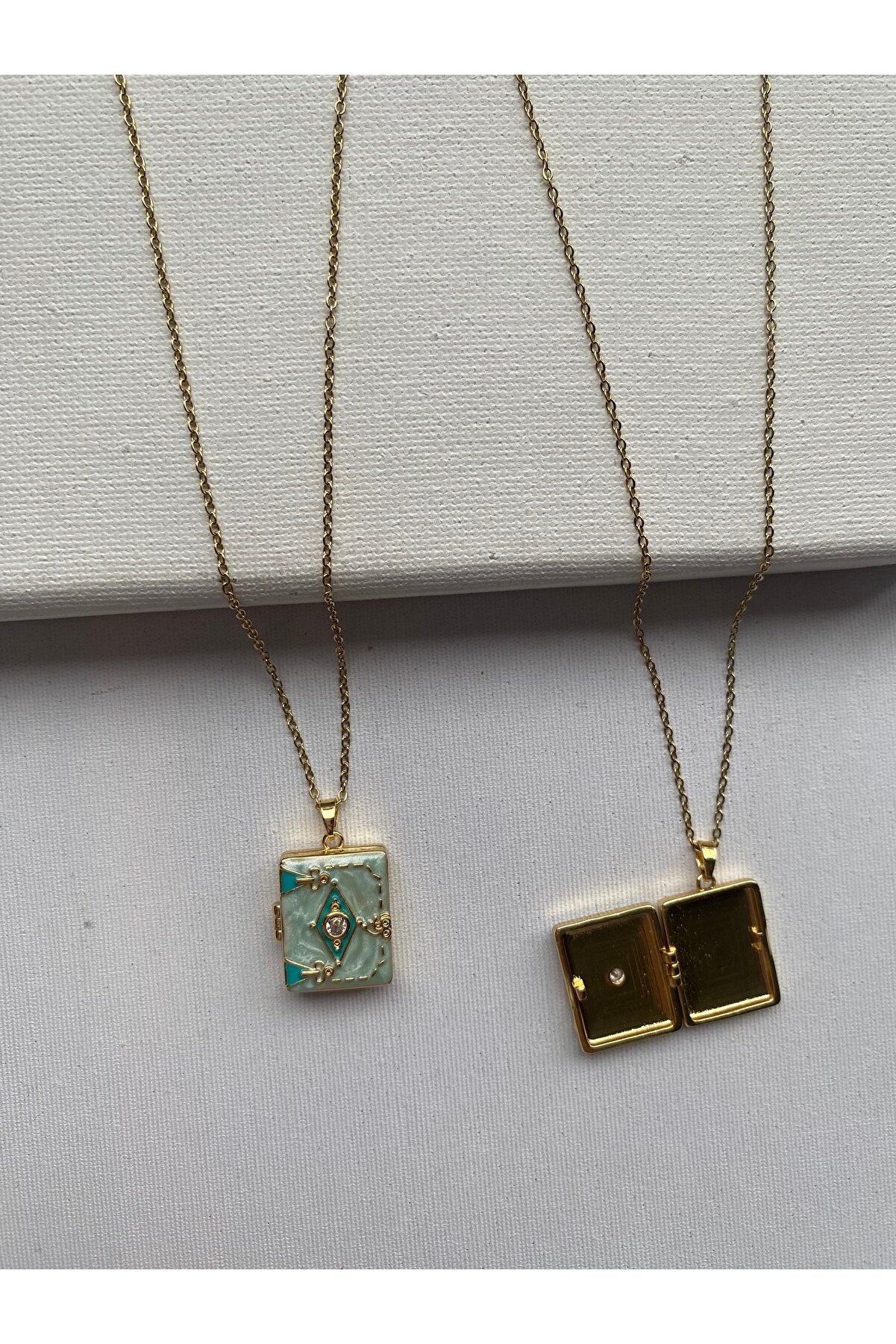 COLLECTİON Renkli Mine Detaylı Açılır Kitap Madalyon Kolye Fotoğraf Koymalık Anı Kolyesi