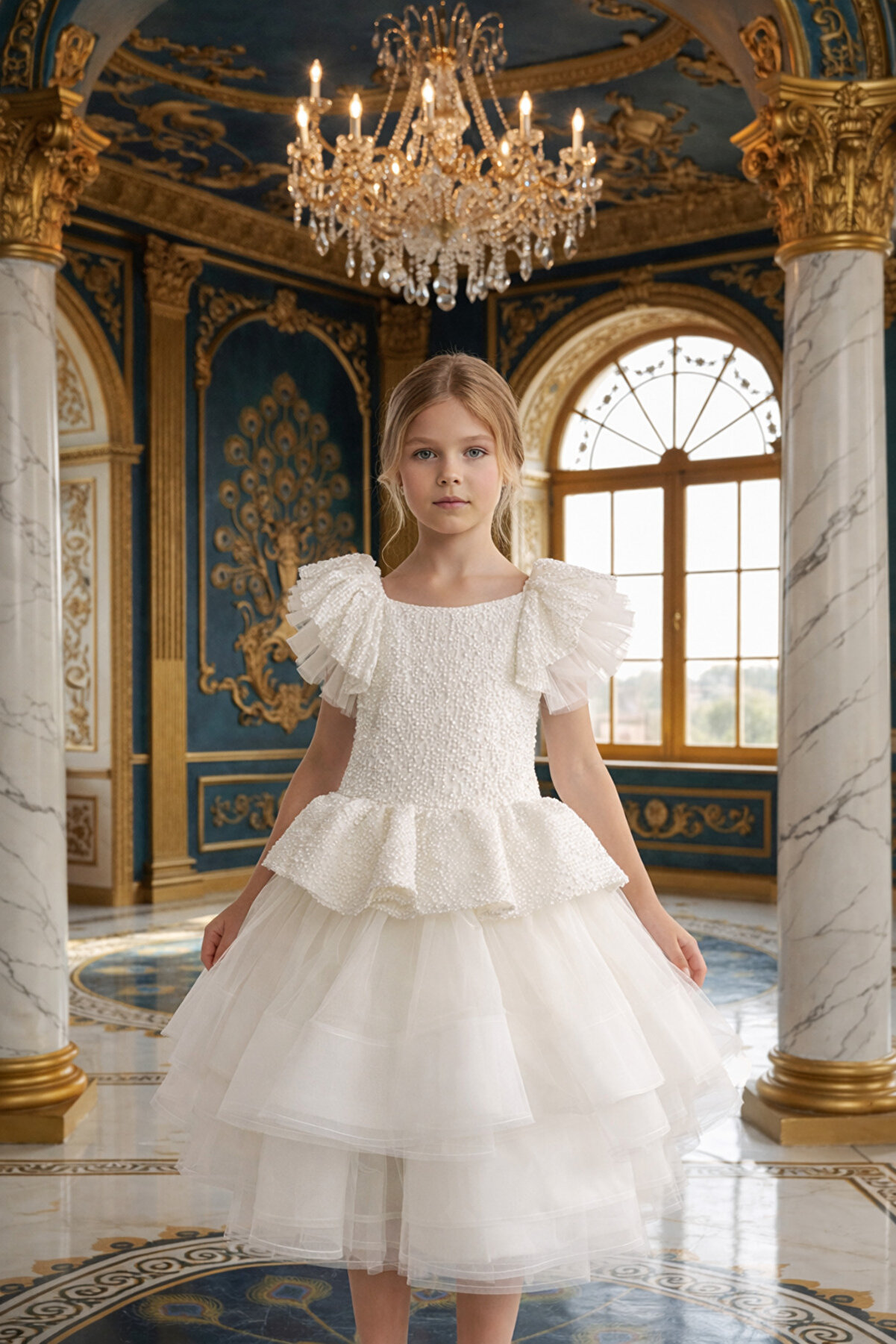 Lindissima Payetli Kat Kat Tül Kız Çocuk Abiye Elbise - Mezuniyet