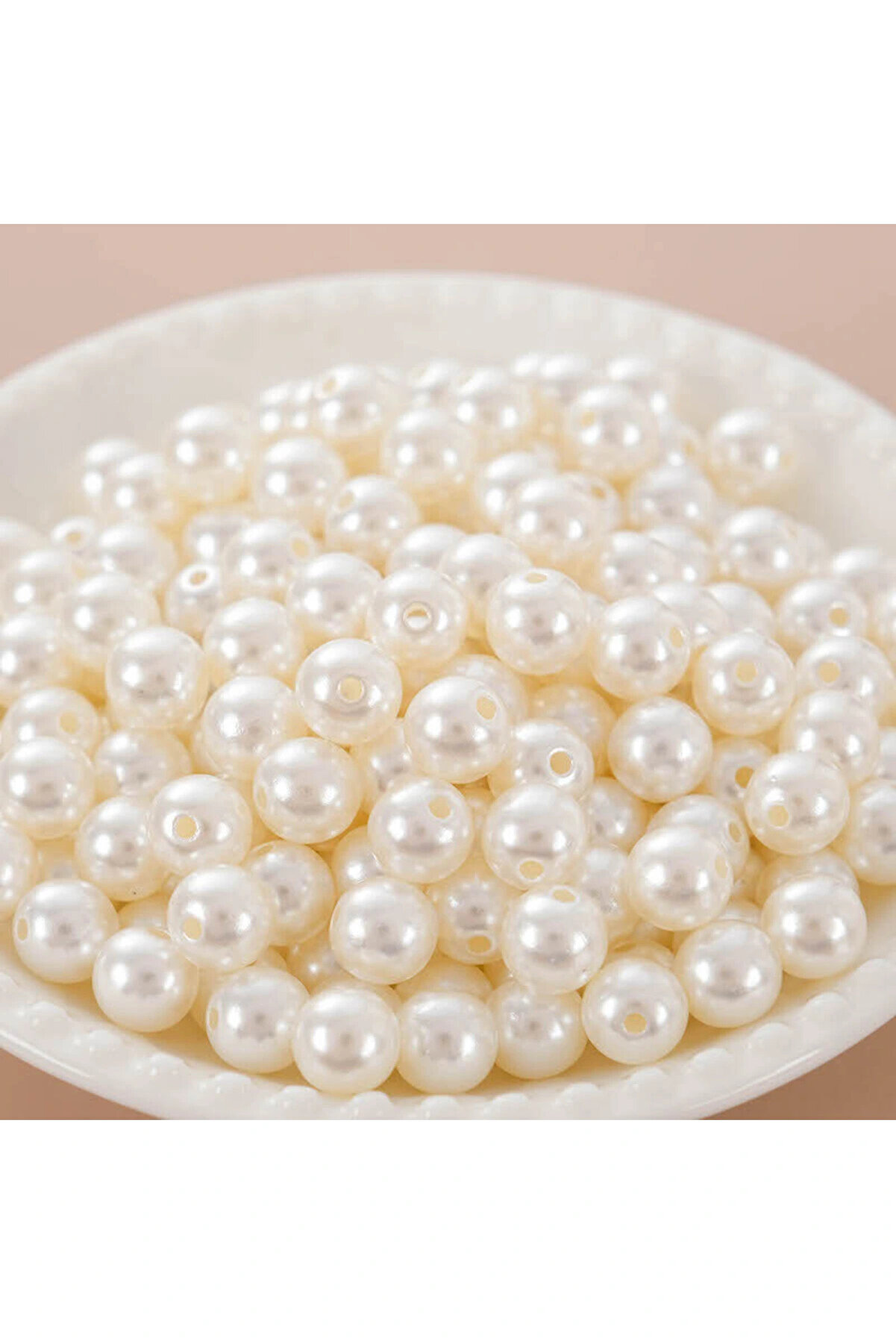 Genel Markalar Krem Lüks Plastik Delikli Inci 8mm (25 GR) - Doğal ve Elegant