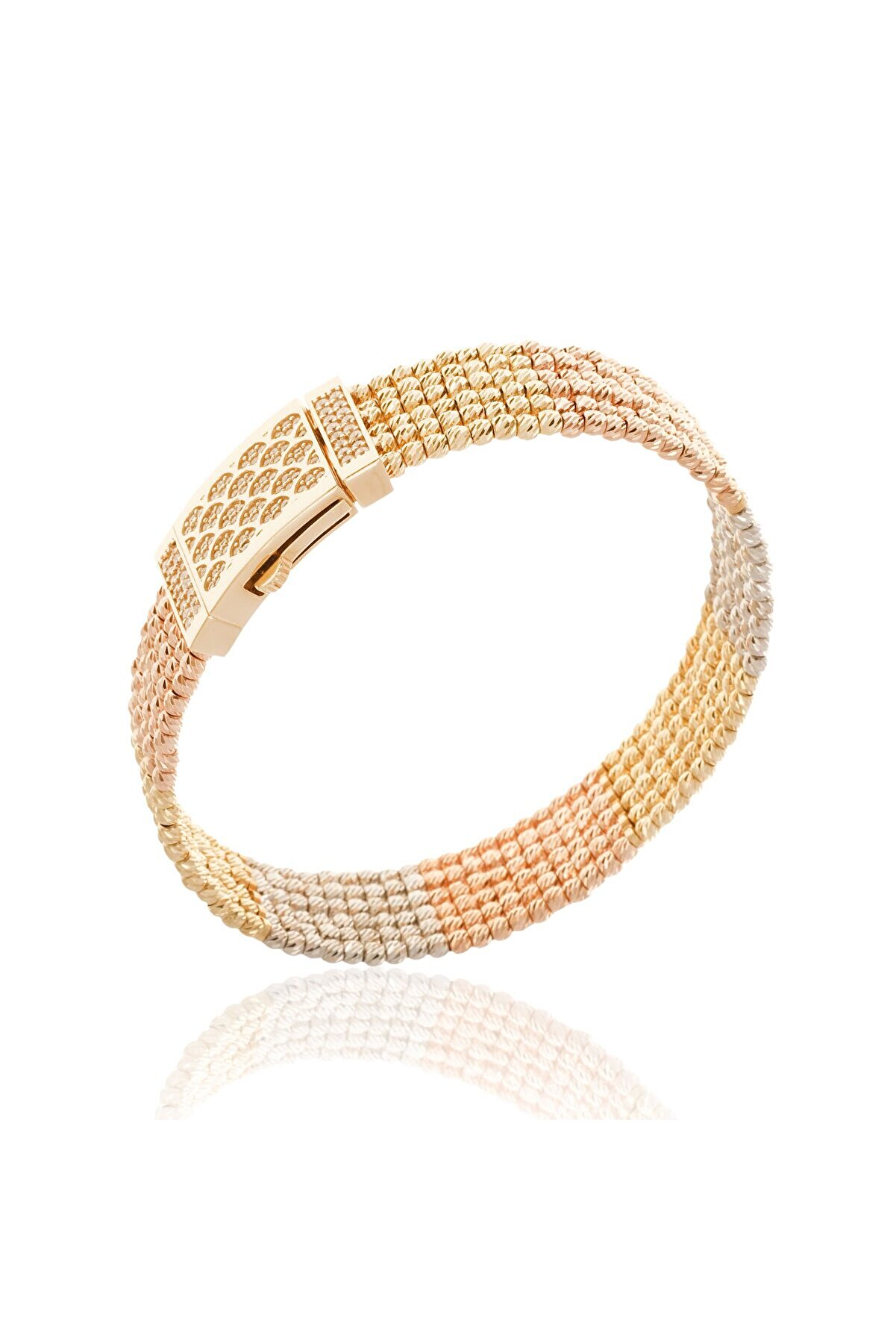 BERK MÜCEVHERAT 14 Ayar Altın Üç Renk Dorika Toplu Kelepçe-6.2 CM