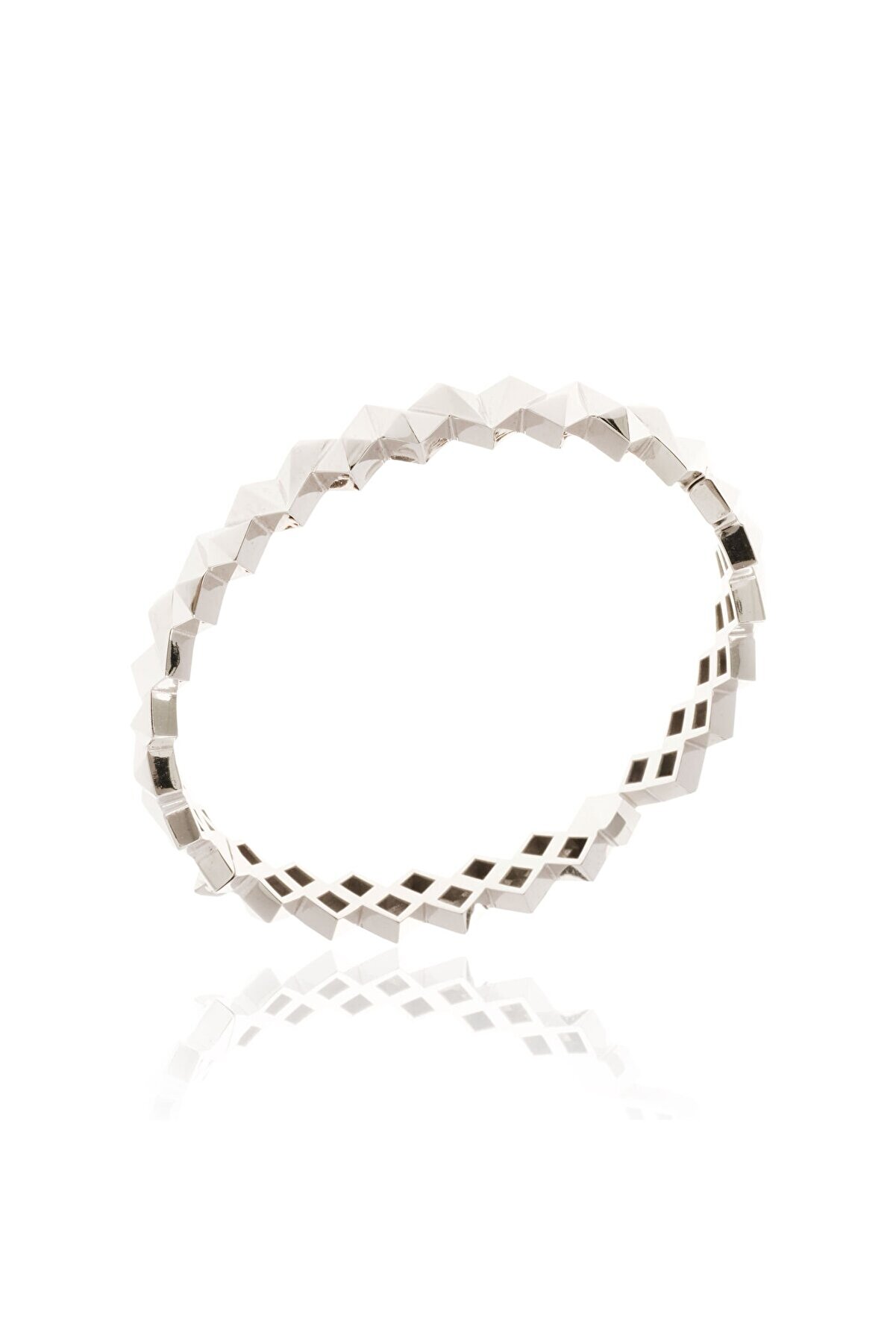 BERK MÜCEVHERAT 14 Ayar Beyaz Altın Prizma Kelepçe Bilezik - 5.8 CM