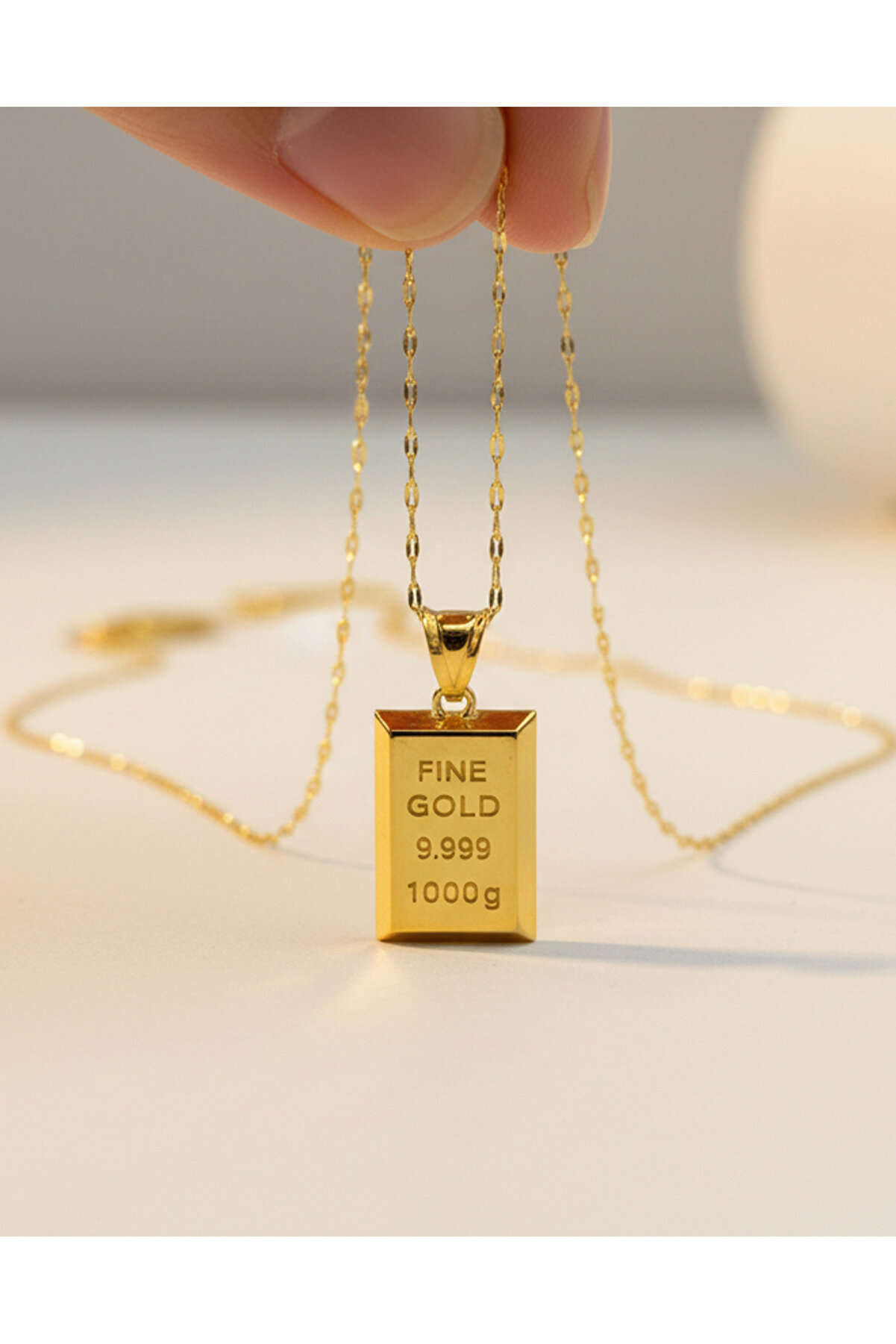 Di̇ami̇ne Pirlanta 14 Ayar Altın Aynalı Zincir Mini Külçe Kolye