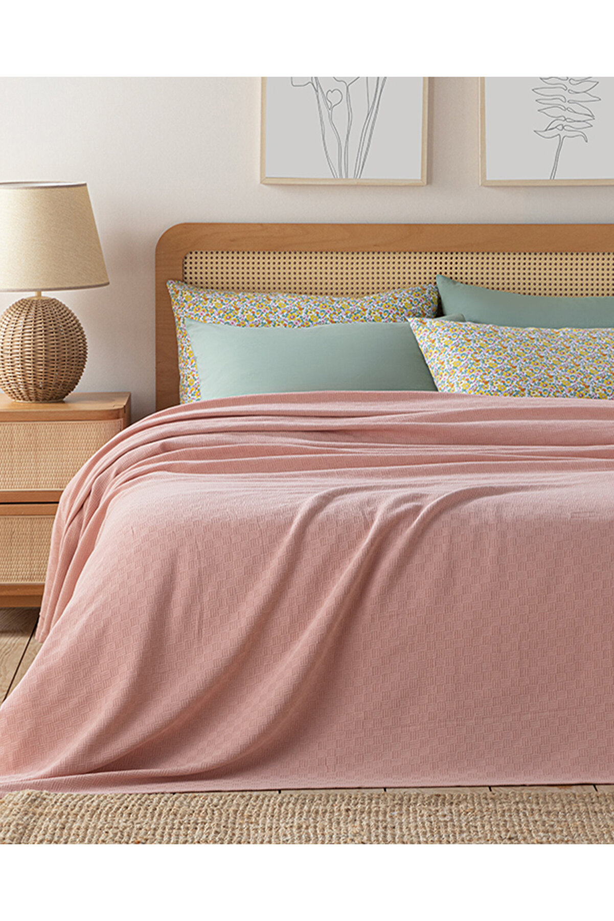 English Home Plain Pamuklu Çift Kişilik Pike Pembe - Rengarenk Evde