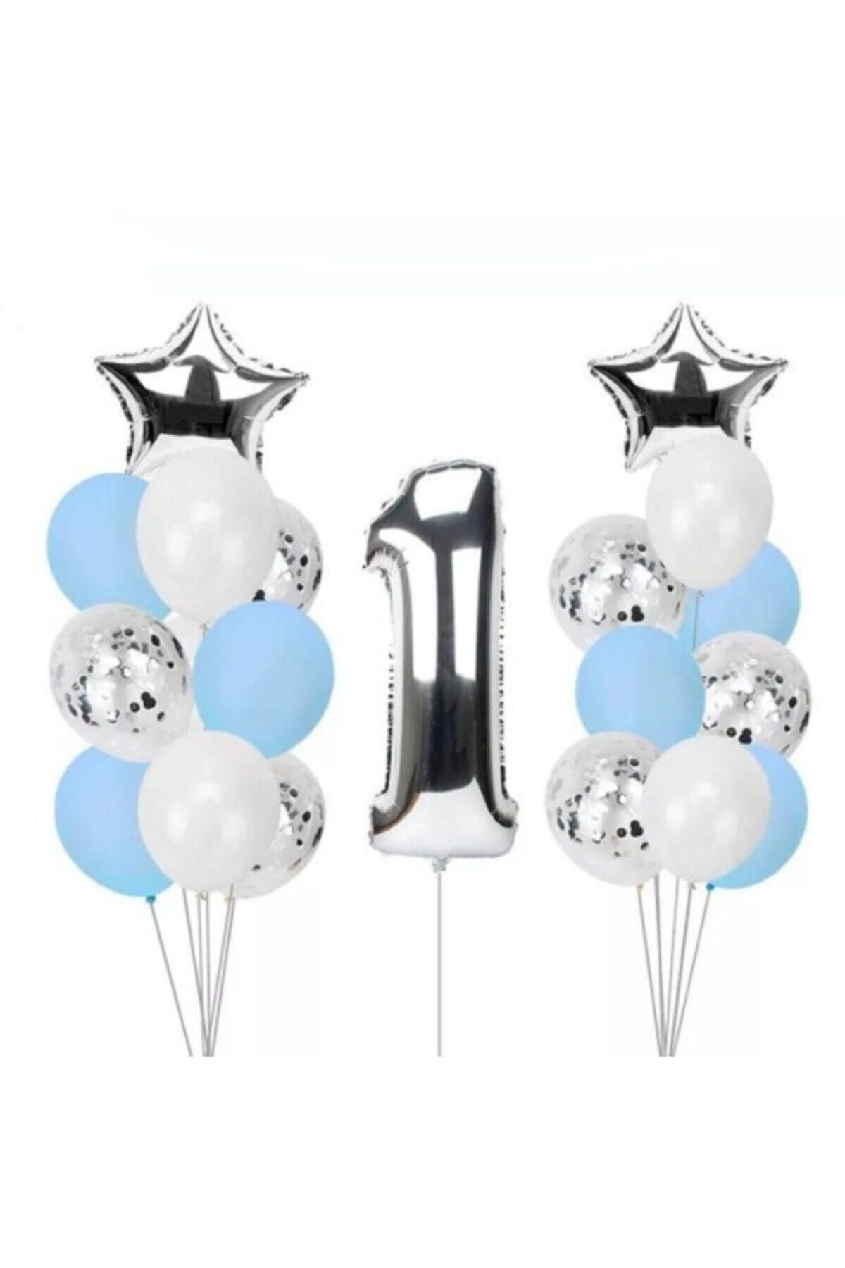 Deniz Party Store 1 Yaş Konfetili Şeffaf Balon Seti Doğum Günü Parti Seti