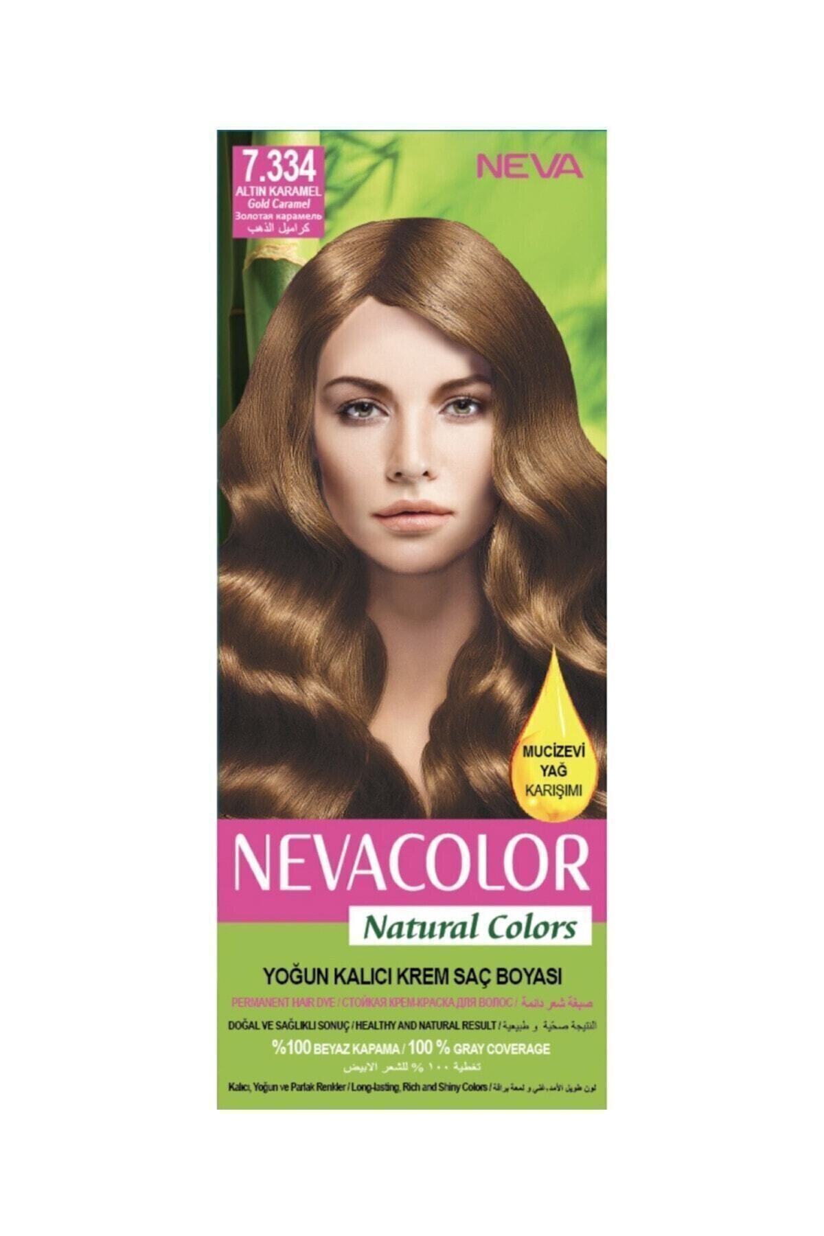 Nevacolor Natural Colors 7.334 Altın Karamel - Kalıcı Krem Saç Boyası Seti_1