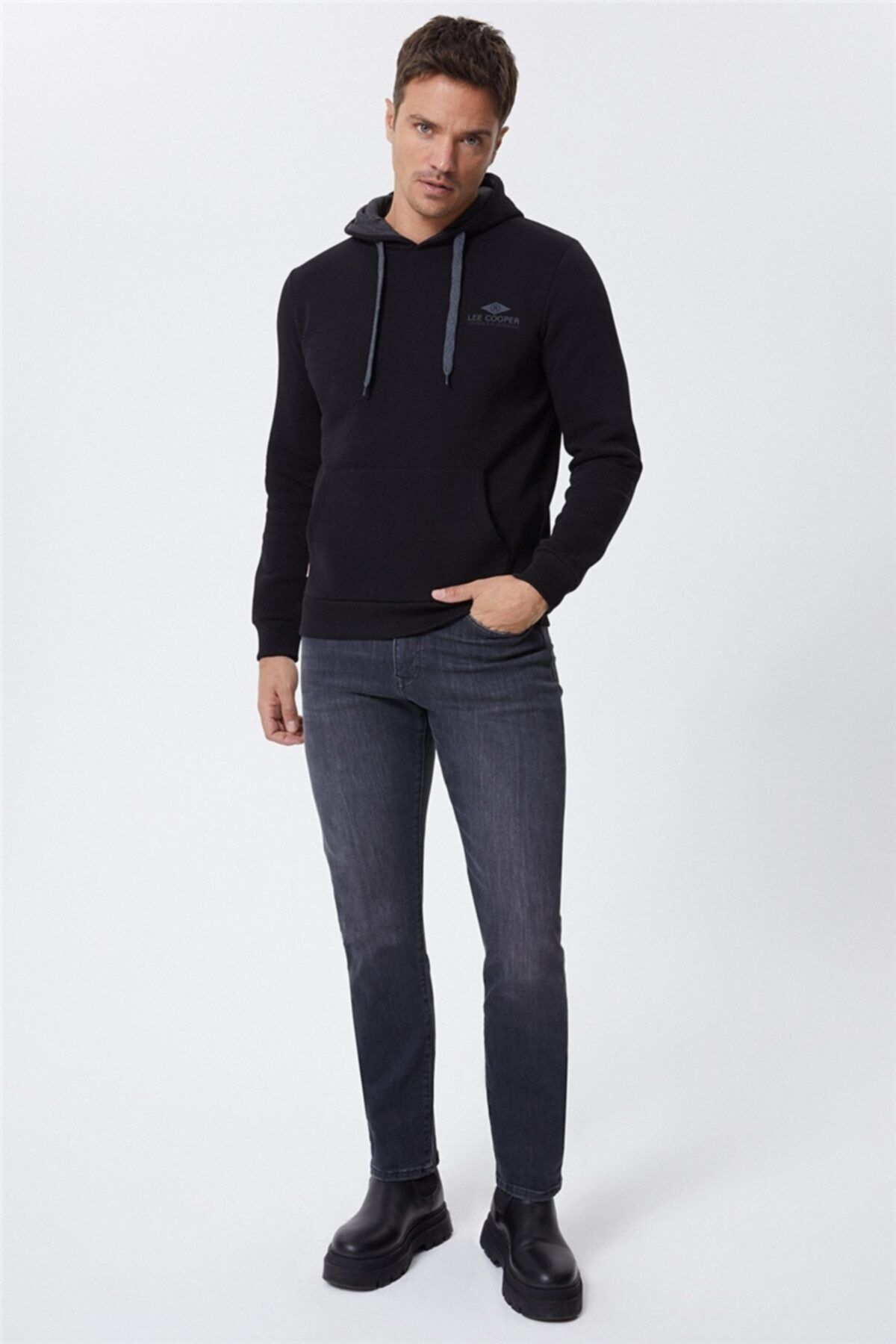 Lee Cooper Erkek Fabian Kapüşonlu Sweatshirt Siyah 221 LCM 241036