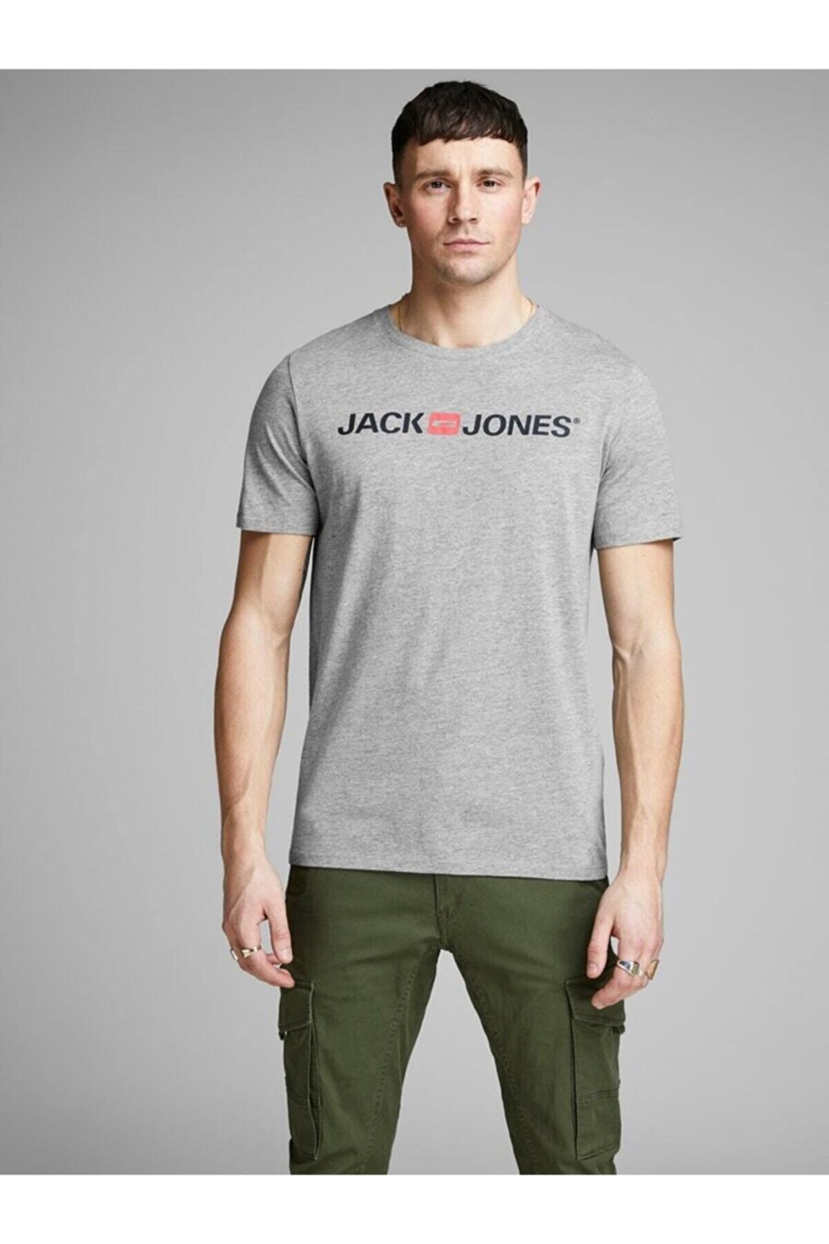 Jack & Jones 12137126 Jjecorp Logo Tee Ss Crew Neck Noos Erkek T-shirt Light Grey Melange/slım Fıt