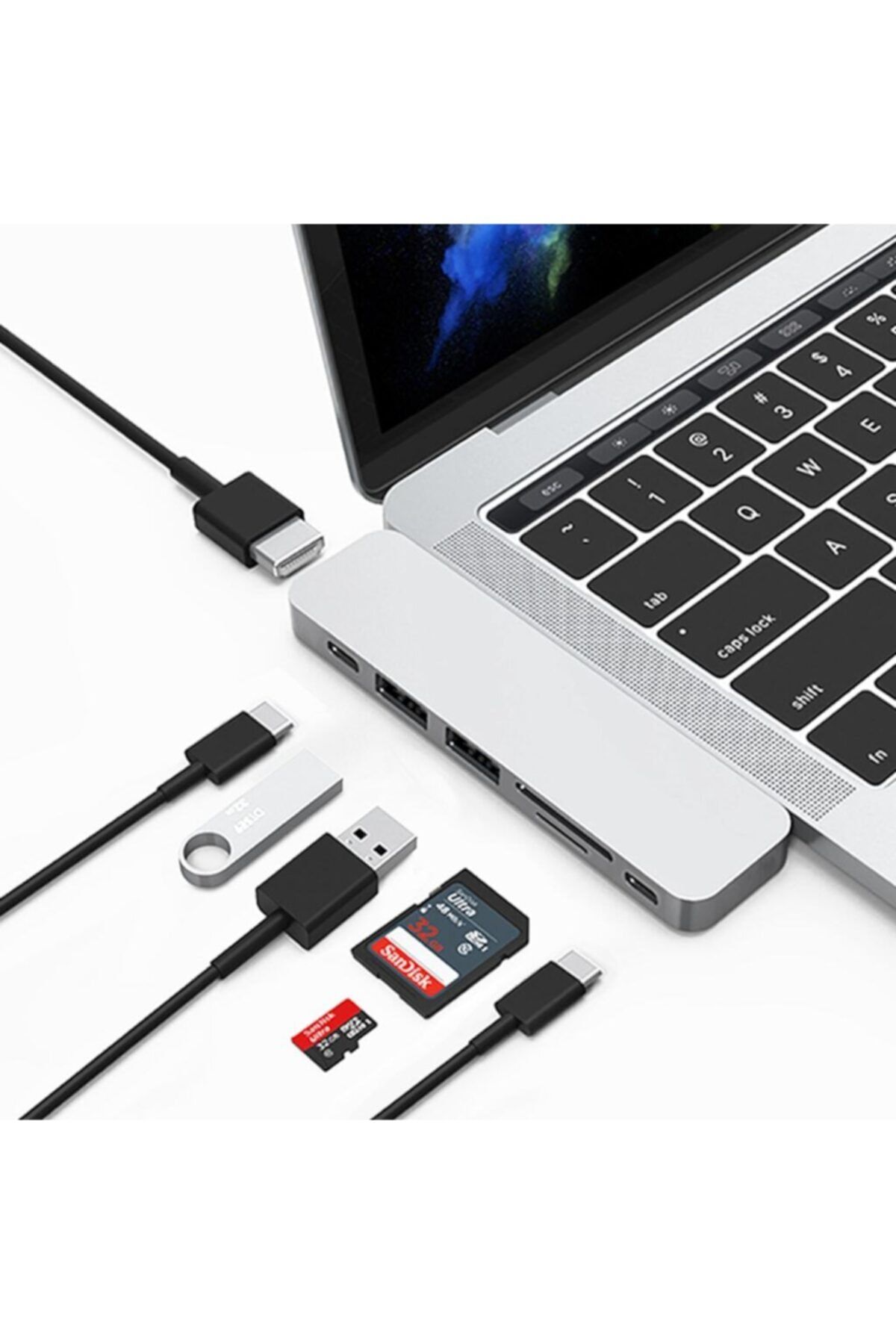 Grc Accessory Macbook 7in1 Type-c Hub Çevirici Adaptör 2x Usb-hdmı-sd-tf