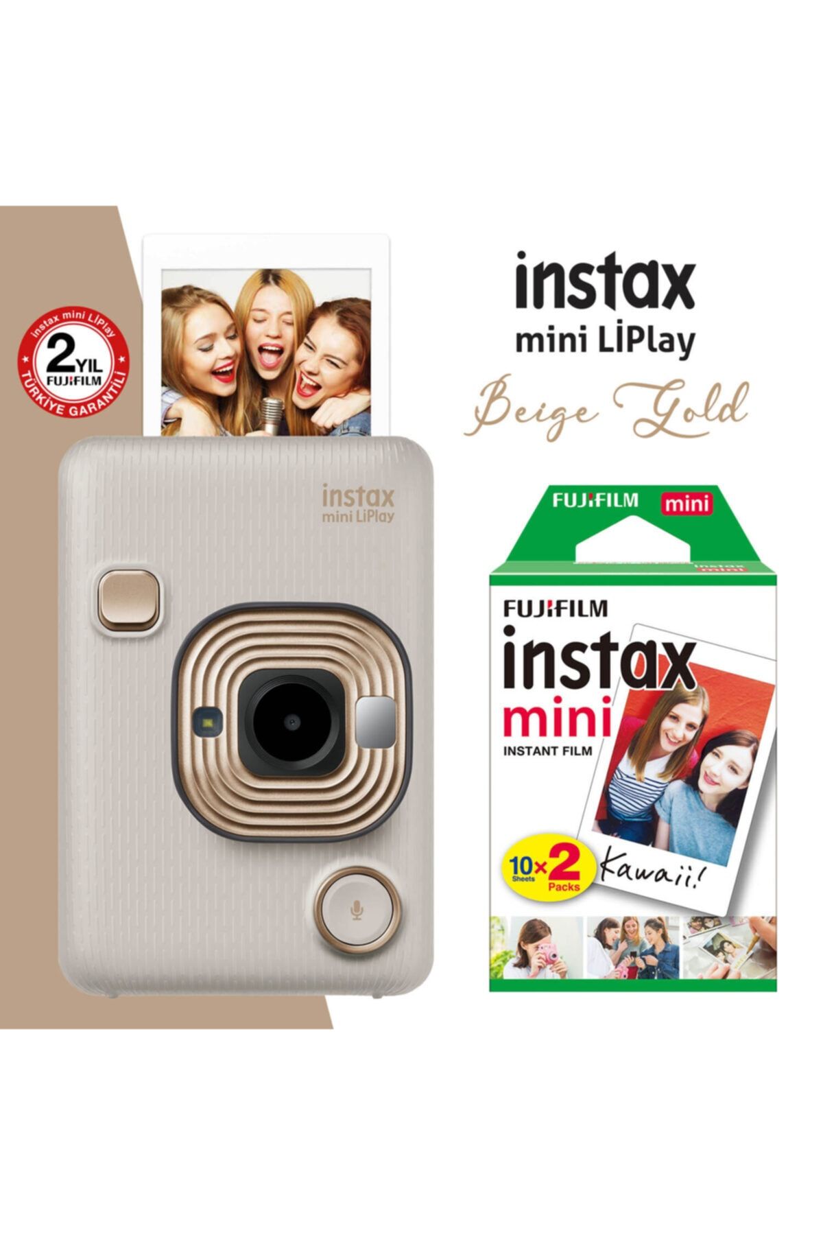 Fujifilm Instax Mini Liplay Hybrid Beige Gold Fotoğraf Makinesi Ve 20li Mini Film