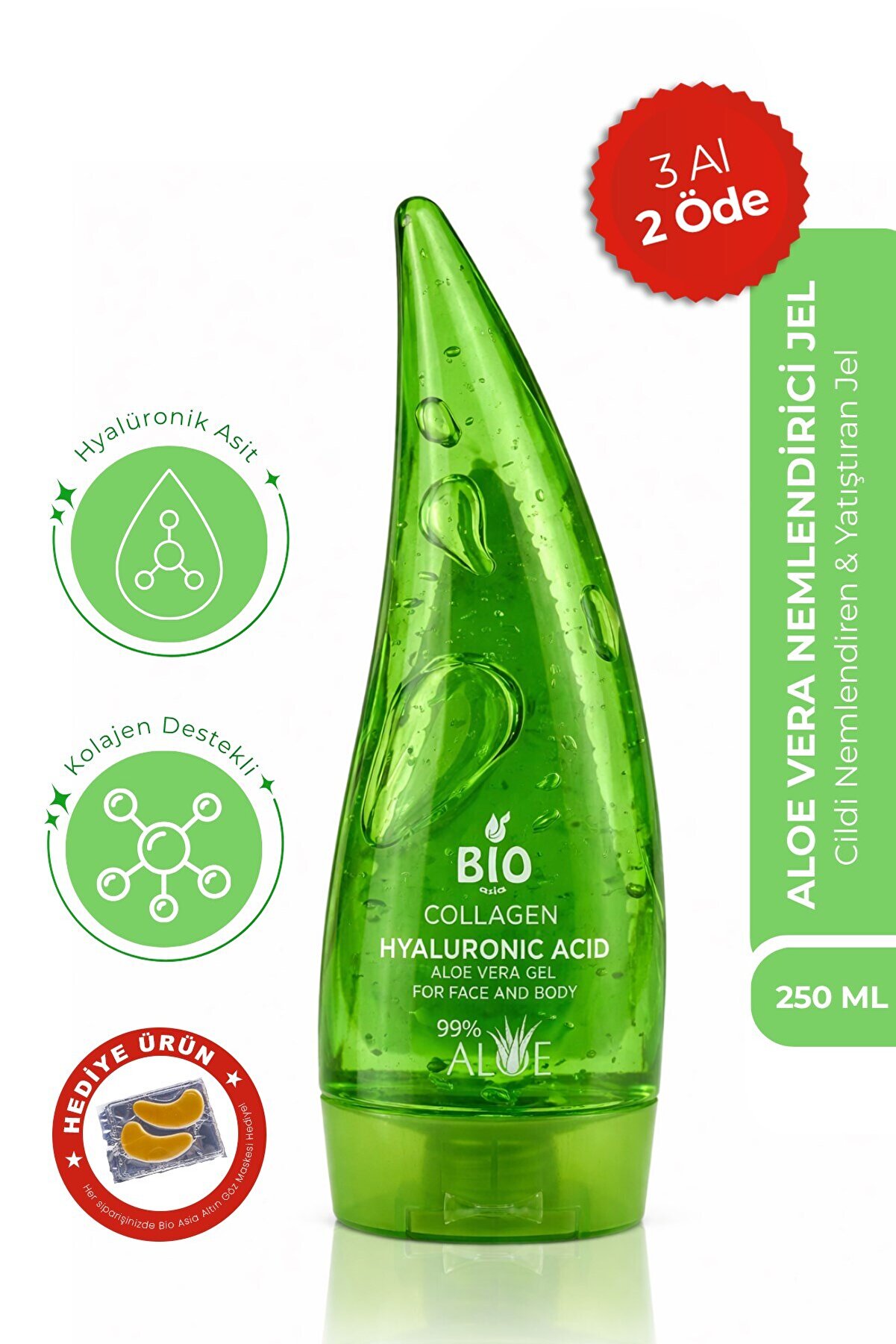 Bio Asia Aloe Vera Jel 250 ml – Kolajen ve Hyaluronik Asit Desteği