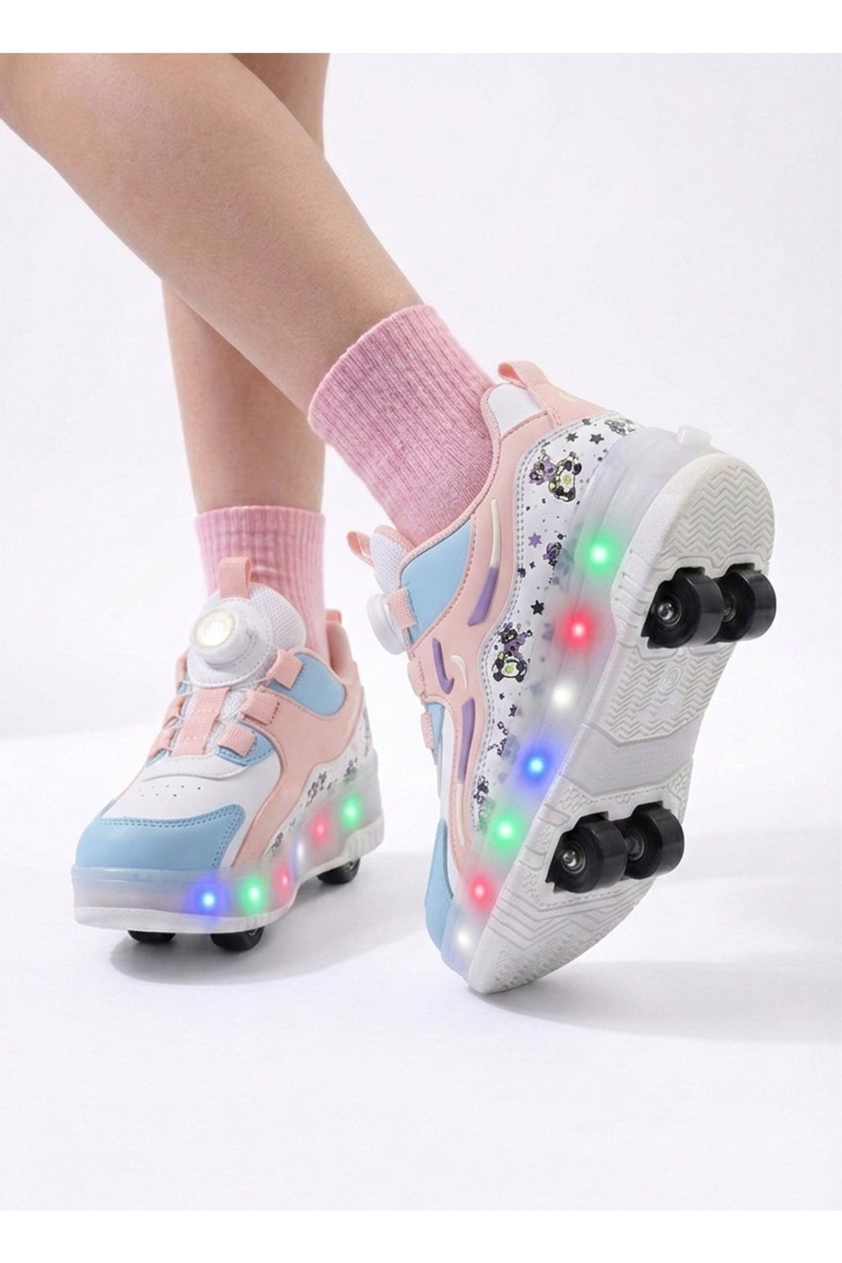 ROCKY SPORT Çocuk Patenli Işıklı Tekerlekli Spor Ayakkabı - Pembe Kaykay Ayakkabı
