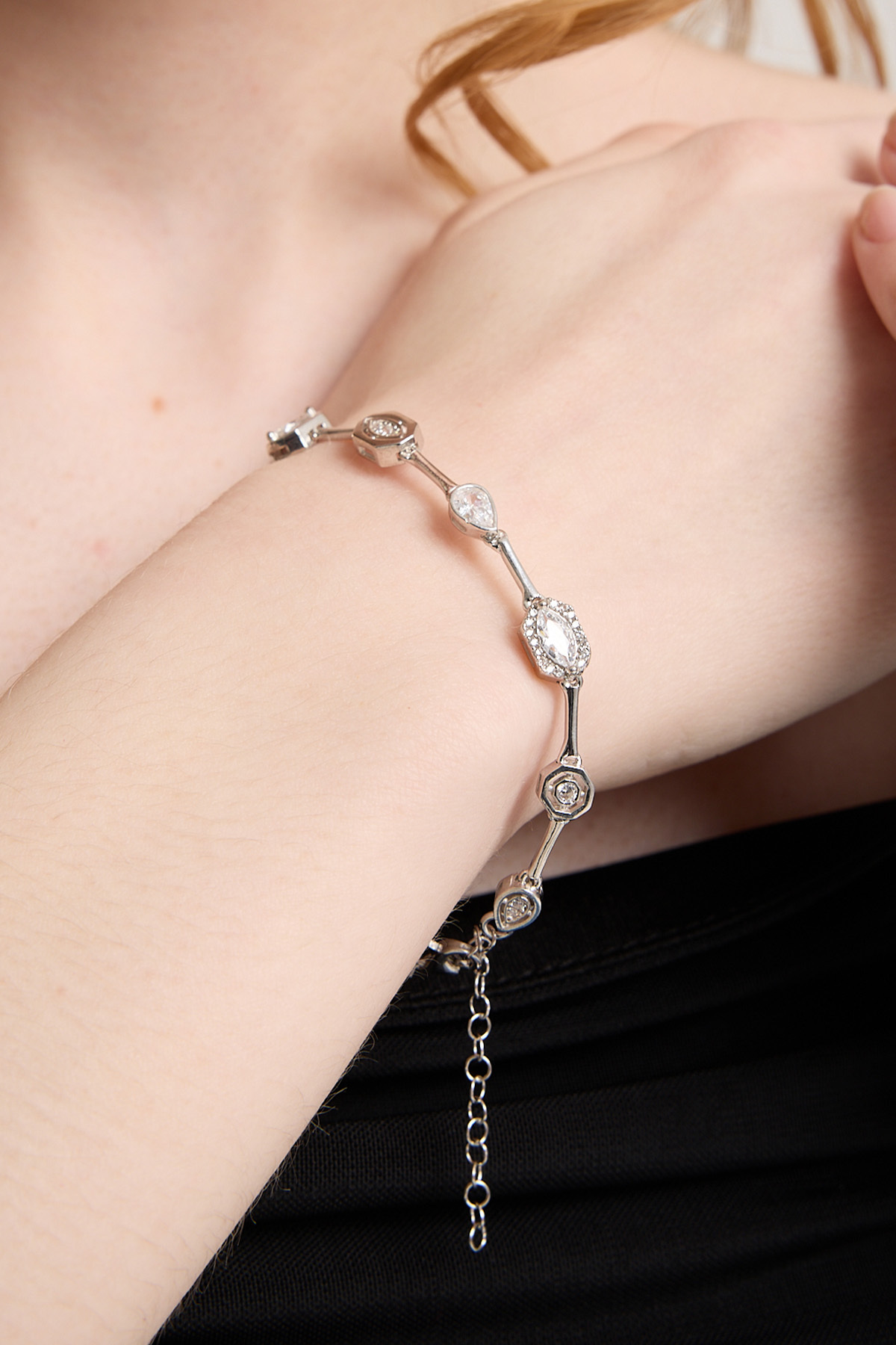 ELANTHEA 925 Sterling Silver & Rhodium Plated Bracelet with Zircon Stones