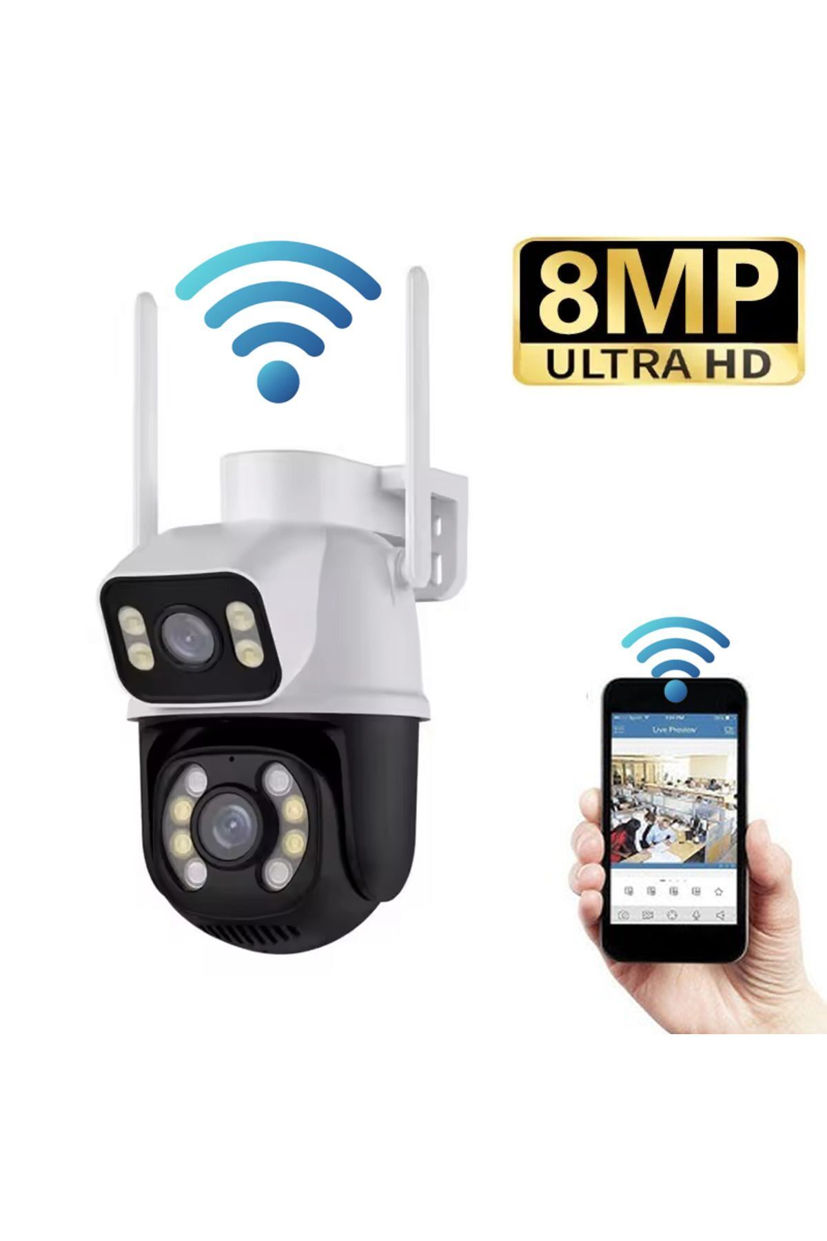 Venas 8MP Ultra HD Çift Kameralı Alarmlı Kablosuz Dış Güvenlik Kamera Sistemi