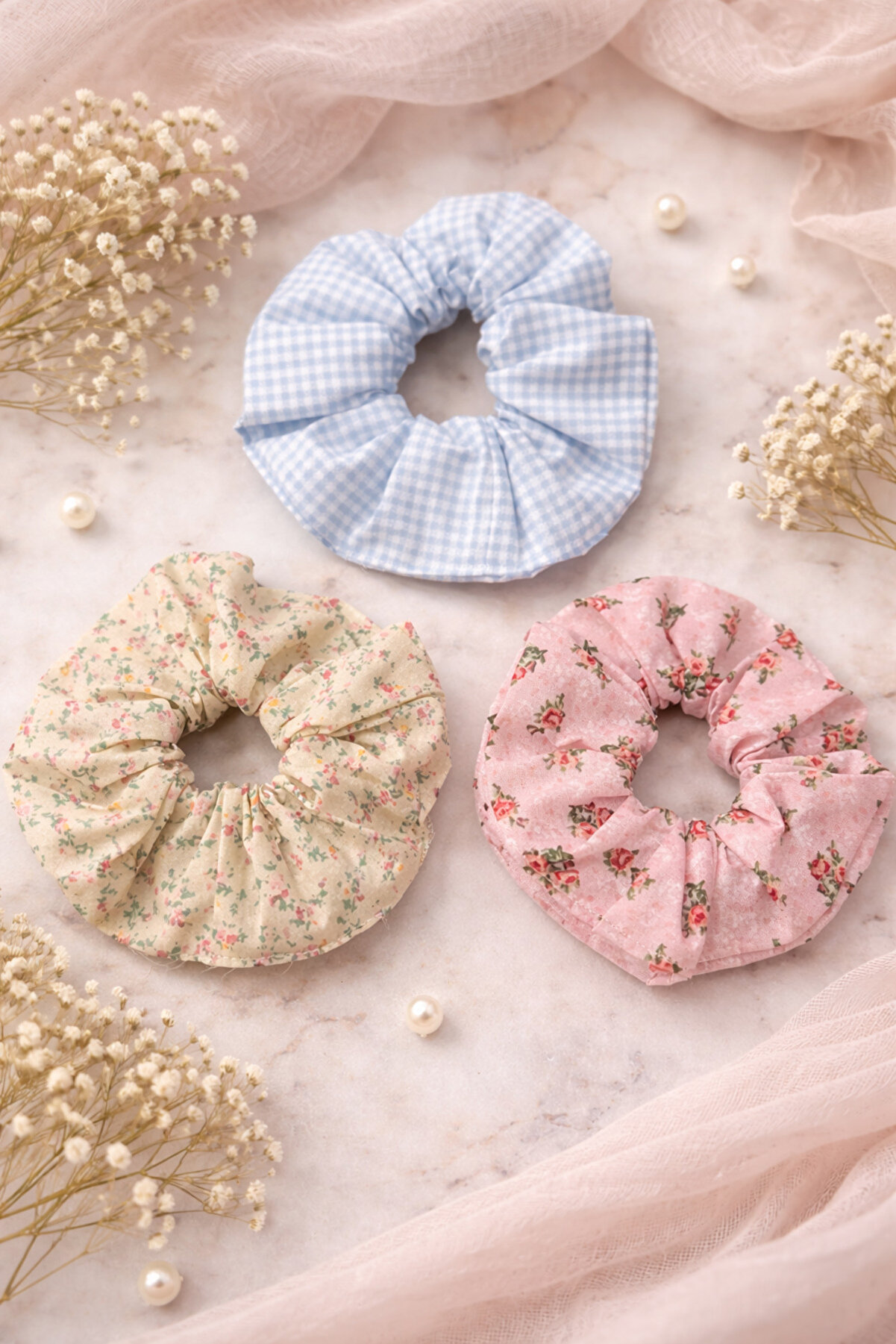 LUVENİSA 3'lü Minimal Çiçek Desenli Pamuklu Poplin Toka Seti - Doğal ve Şık