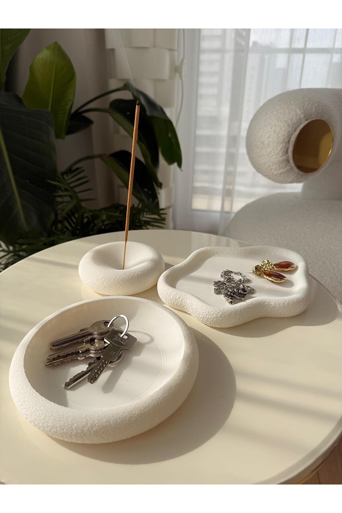 EN CONCEPT DESİNG 3'lü Dekoratif Organizer Seti - Takı Tepsisi, Anahtarlık ve Tütsülük