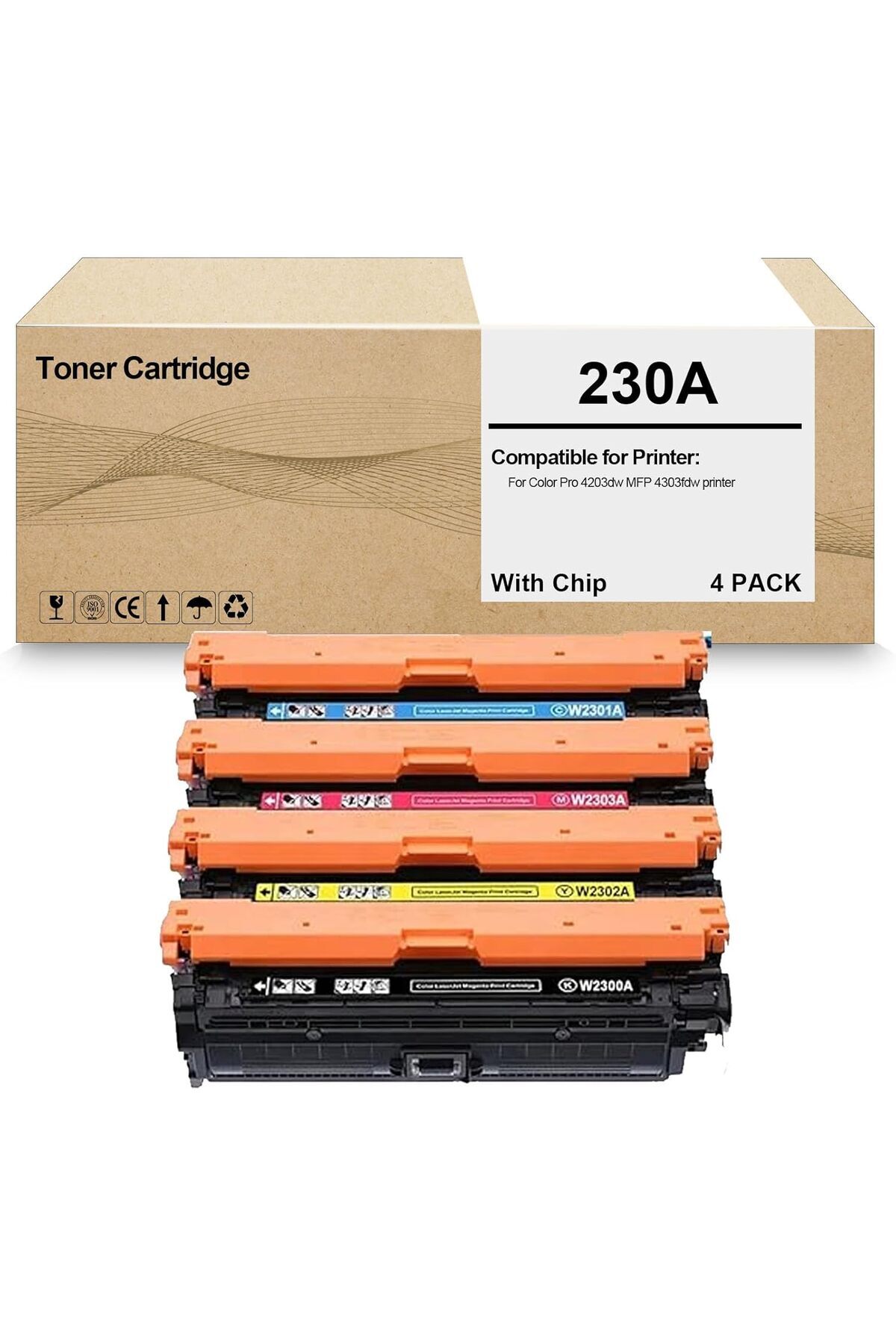 HP W2300A Toner Cartridges for Color Pro 4203dw MFP - 4 Pack
