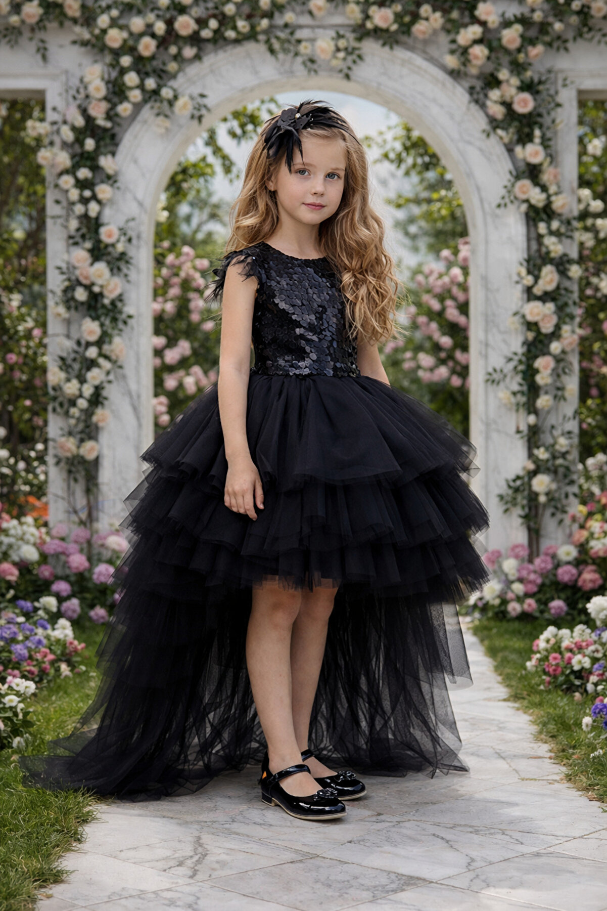 Lindissima Isıltılı Payetli Kuyruklu Kız Çocuk Abiye Elbise - Doğum Günü ve Özel Günler İçin