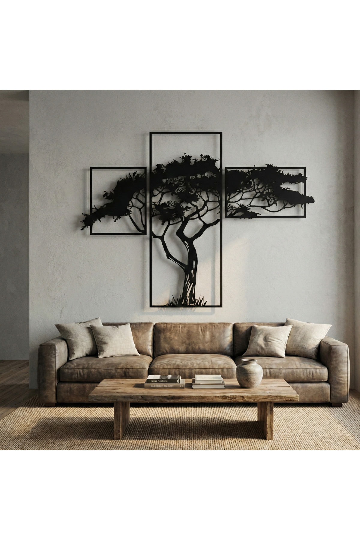 Metla Metal Üçlü Afrika Ağacı Modern Duvar Tablosu | Salon Ofis Yeni Ev Hediyesi