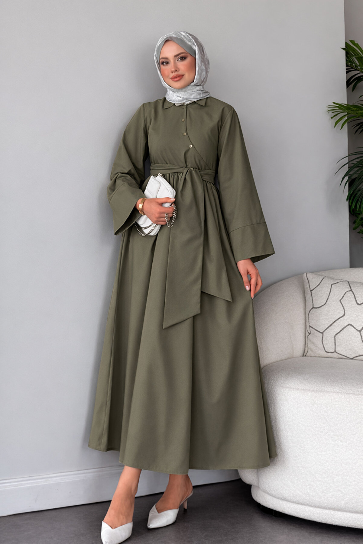 Swana Kadın Yandan Çapraz Bağlamalı Elbise - Haki | Moda Trendleri