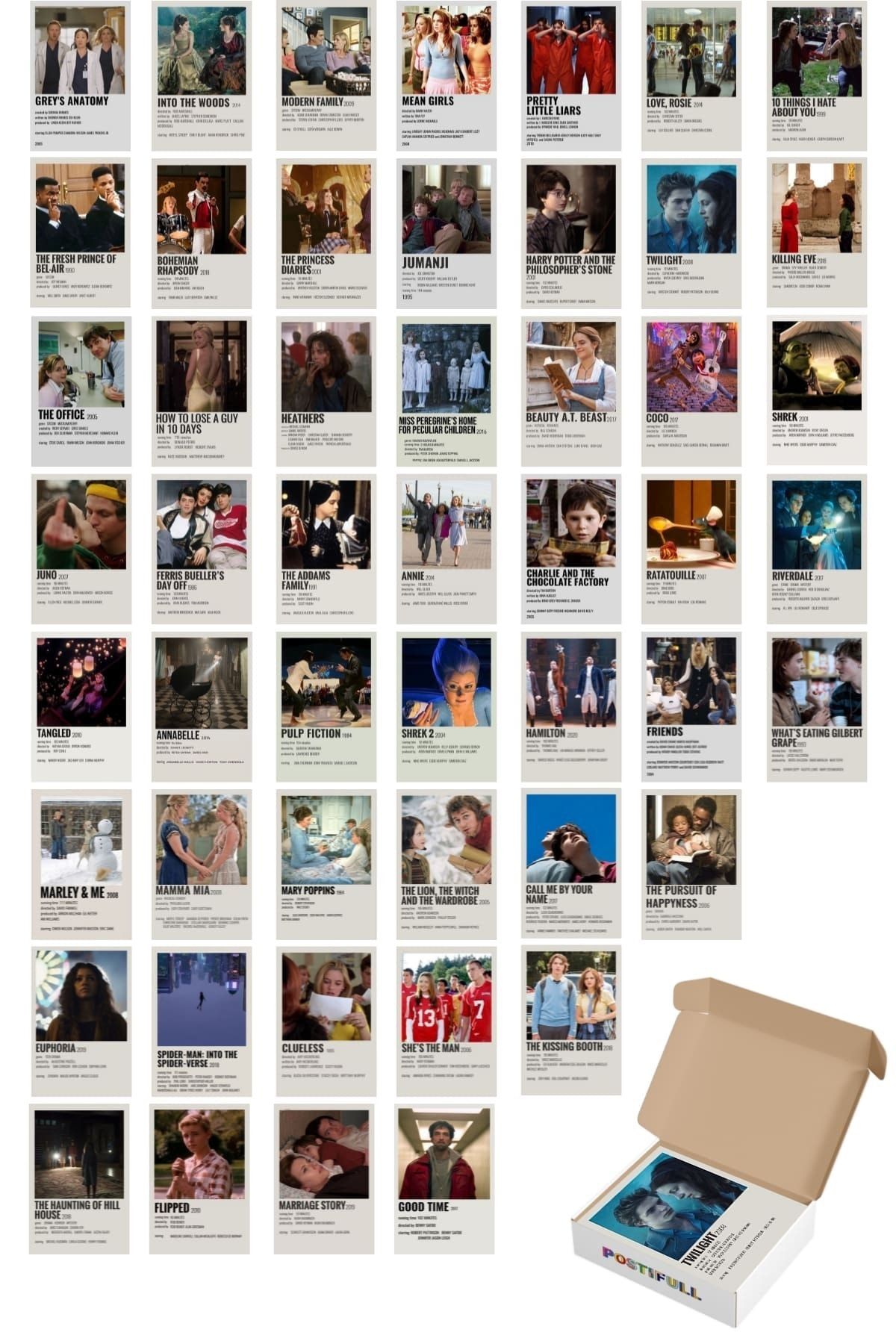 postifull Film Afişleri Polaroid Duvar Poster Seti - Arkası Yapışkanlı Poster Kolaj Seti - 50 Adet, Kutulu Set