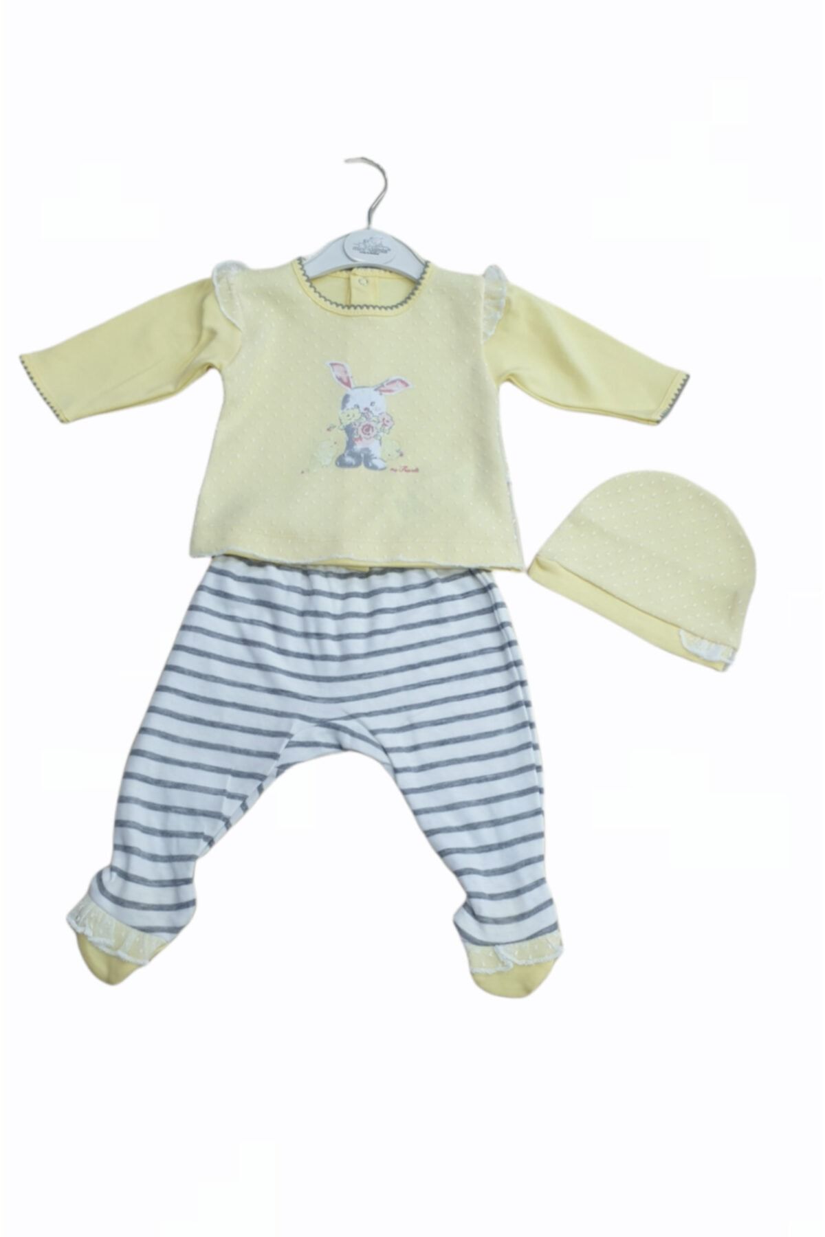 Minidamla Tüllü Tavşan Şapkalı Kız Bebek Takım Sarı
