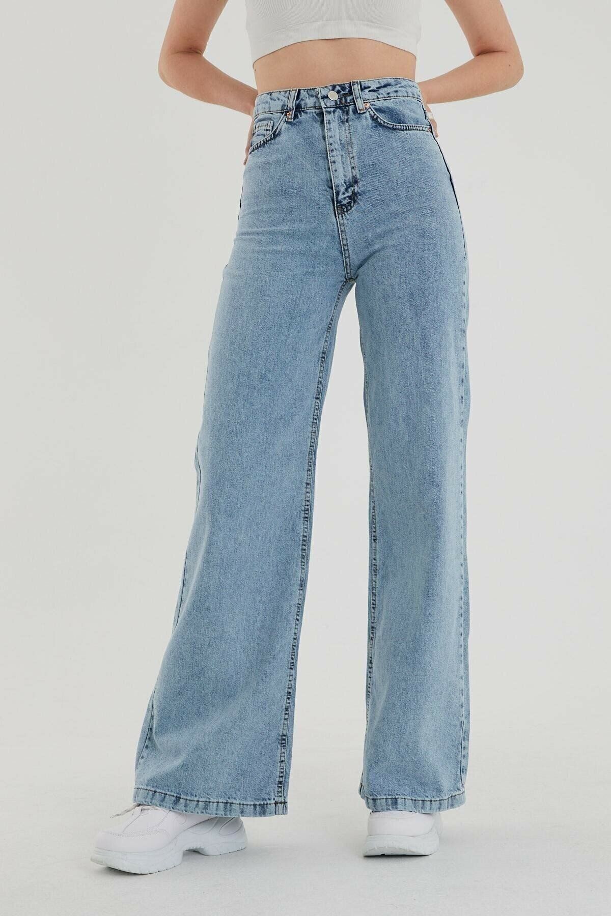 BROWSER Kadın Mavi Yüksek Bel Bol Paça Jeans