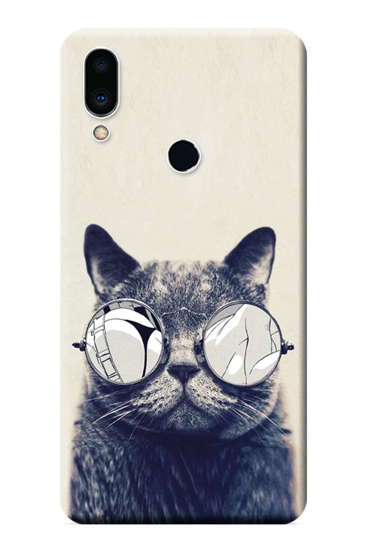 Meizu Note 9 Uyumlu Kılıf Baskılı Silikon Kapak Gözlüklü Kedi Stk:236