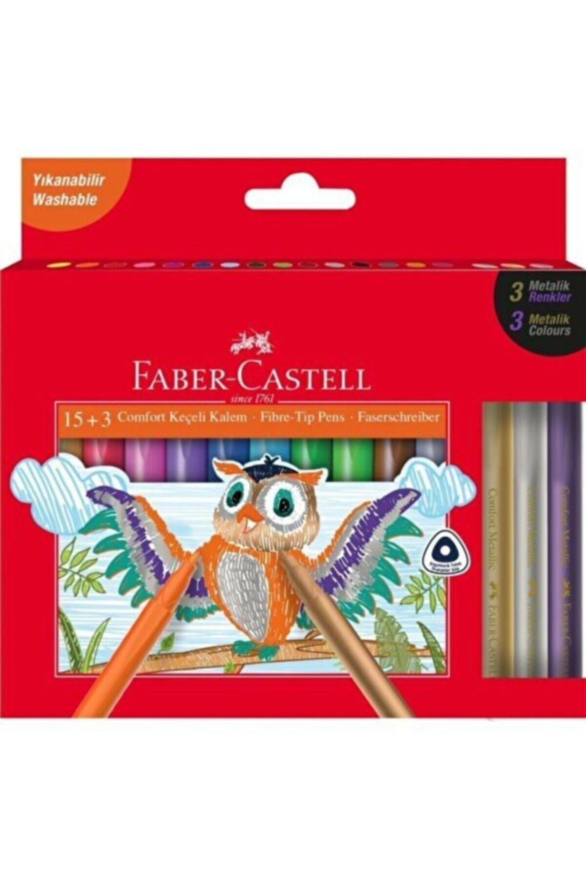 Faber Castell Faber 15+3 Comfort Jumbo Keçeli Kalem 15 Klasik+3 Metalik Renk 68155241