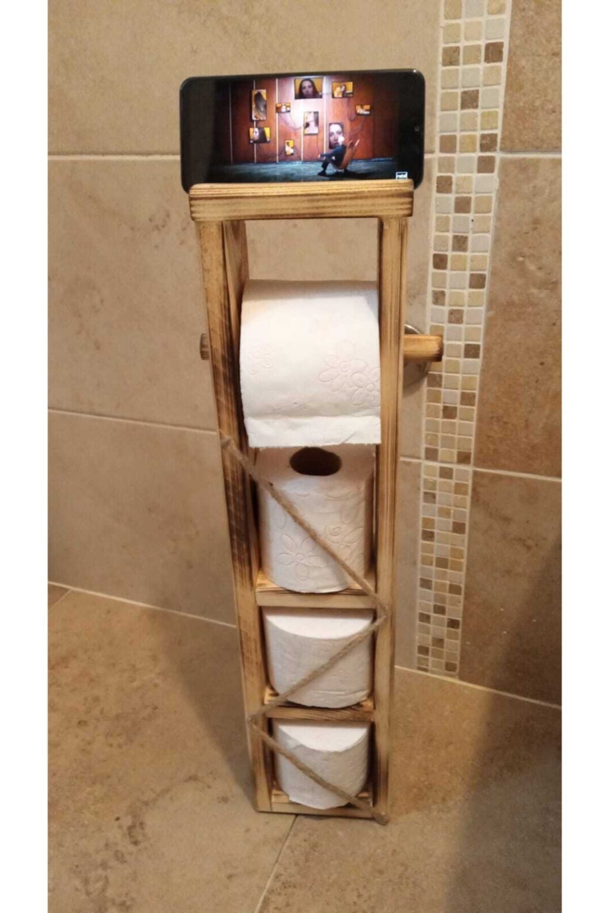 Ankaflex Ahşap Wc Kağıtlık Tuvalet Telefon Tutucu Standı Özellikli Banyo Kağıtlık
