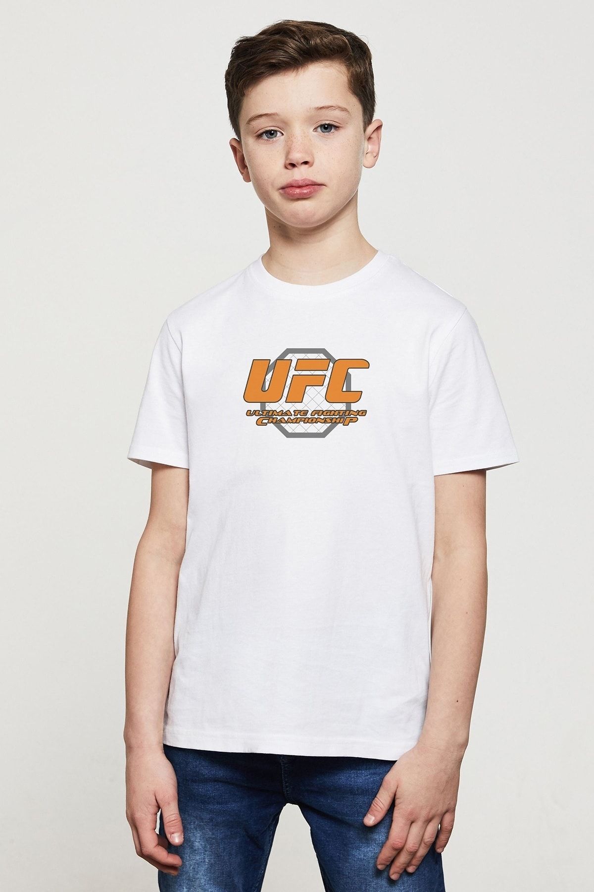 QIVI Ufc Ultimate Fighting Championship Baskılı Unisex Çocuk Beyaz Tshirt