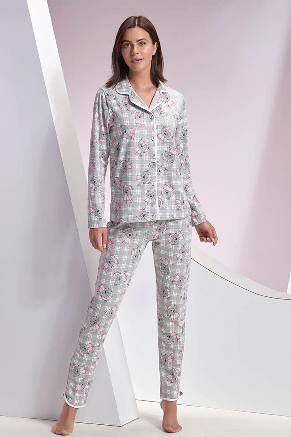 Sevim Kadın Düğmeli Pijama Takım