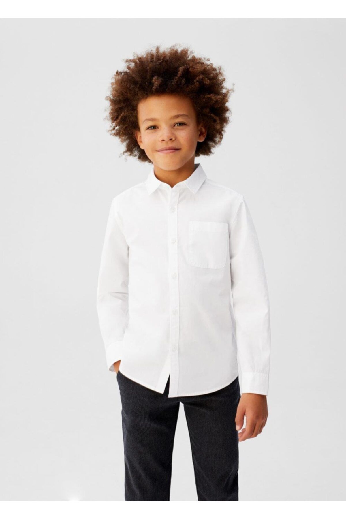 MANGO Kids Erkek Çocuk Beyaz Pamuklu Gömlek 67020045