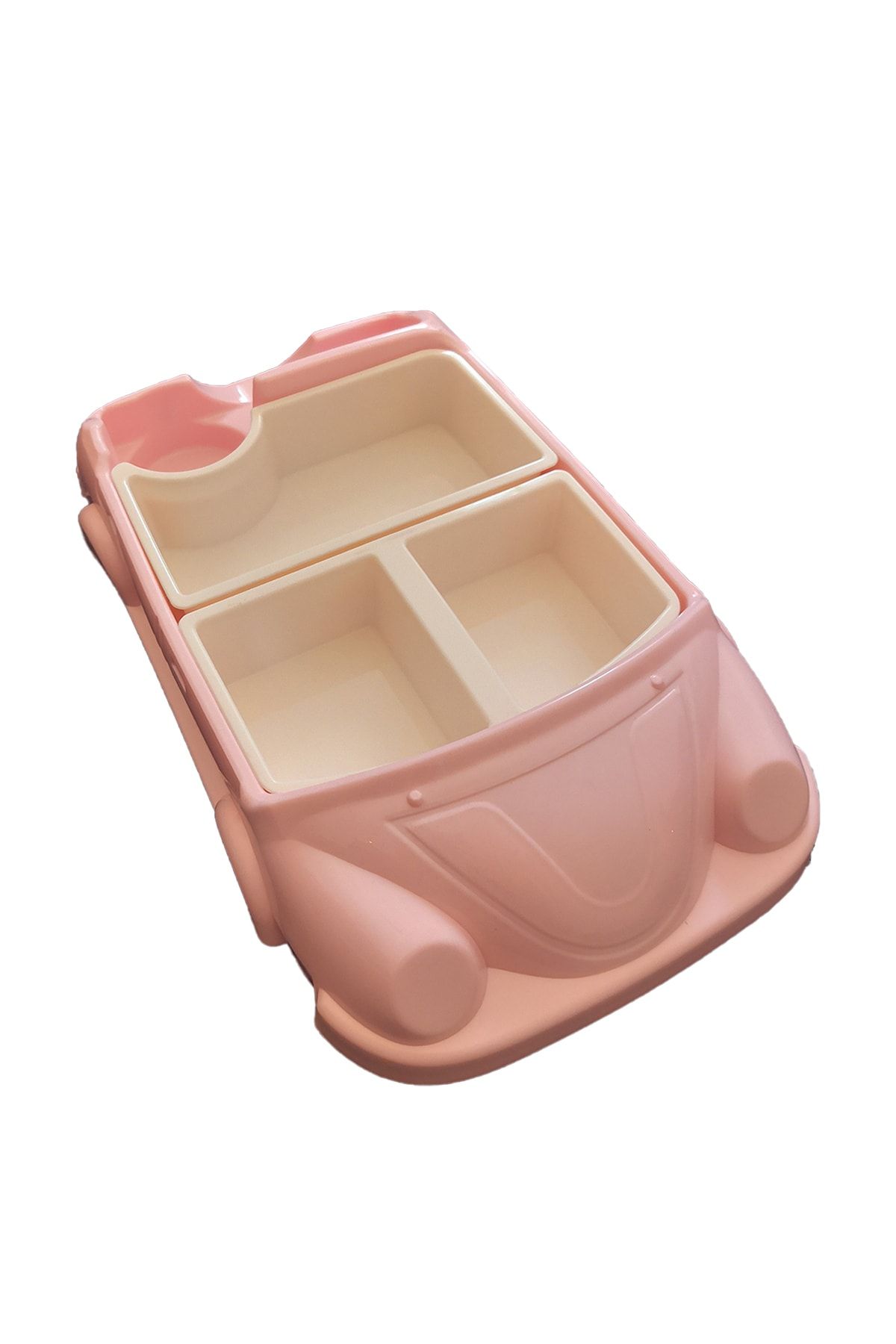 alorez Pembe Renk Araba Modelli Mama Tabağı Seti 8 Bölmeli Çocuk Yemek Tabağı Seti Kaseli Araba Mama Tabağı
