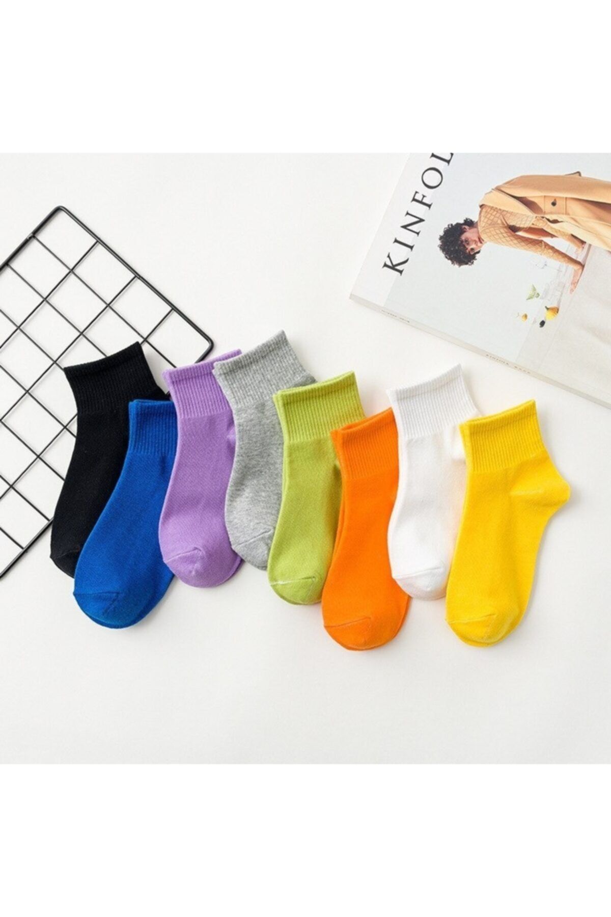 çorapmanya 10 Çift Renkli Kadın Yarım Konç Kolej Çorap