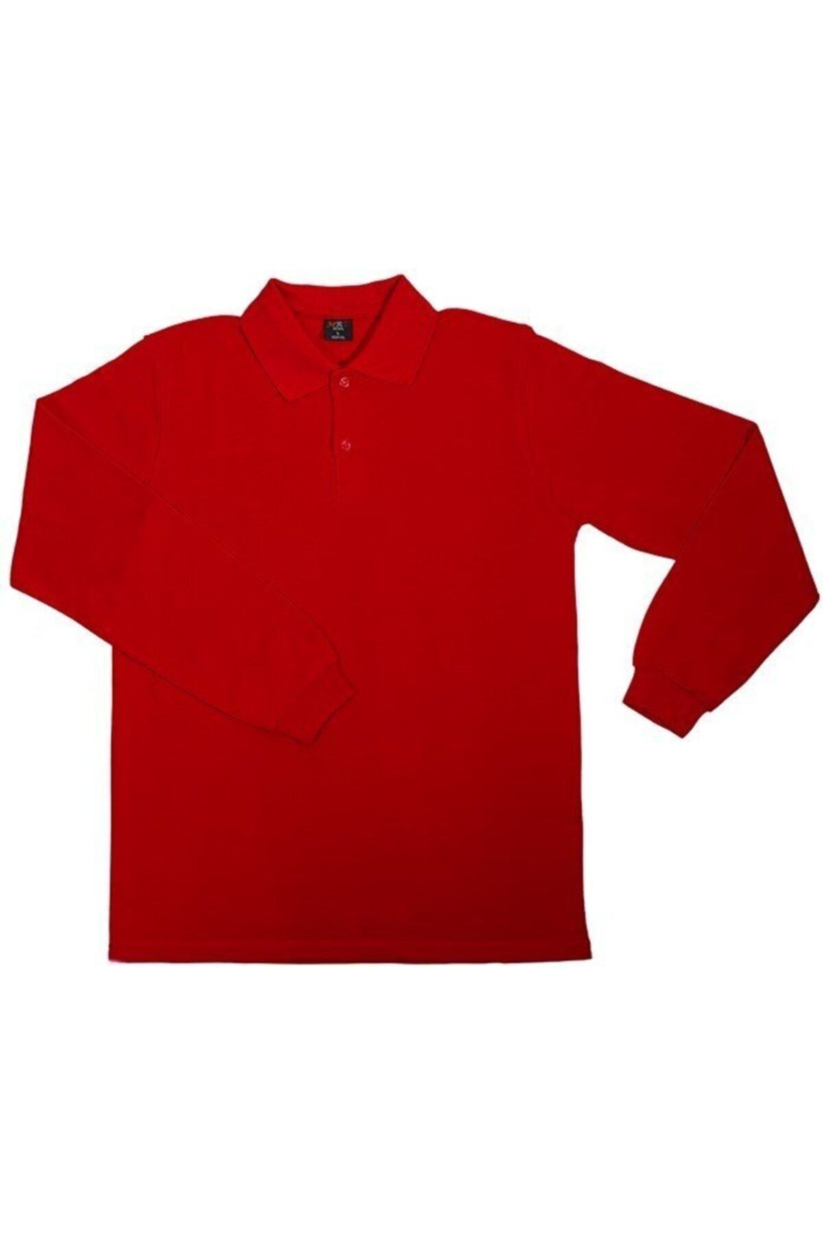 ümitteks iş ve okul kıyafetleri Unısex Penye Polo Yaka Uzun Kollu Kırmızı Tişört Çocuk/yetişkin